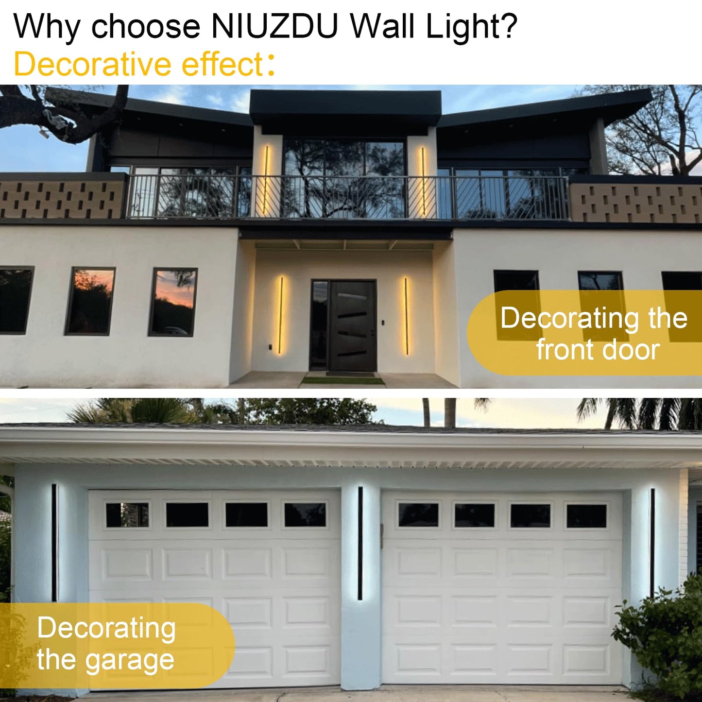 Niuzdu 23.6Inch Porch Wall Lights - Long Strip Modern Outdoor Wall Light Fixture Dimmable Black Wall Mount Exterior Lighting Wall Sconce Outside Garage Lights For House Courtyard Corridor