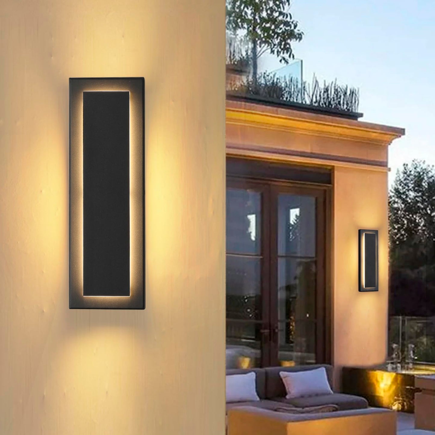 Zsmaiku 4 Packs Modern Exterior Lighting Fixtures Black Led Outdoor Porch Wall Light 16 In Long Outside Lights For House Front Door Patio Waterproof Outdoor Sconce Lights 3000K Warm White 12W