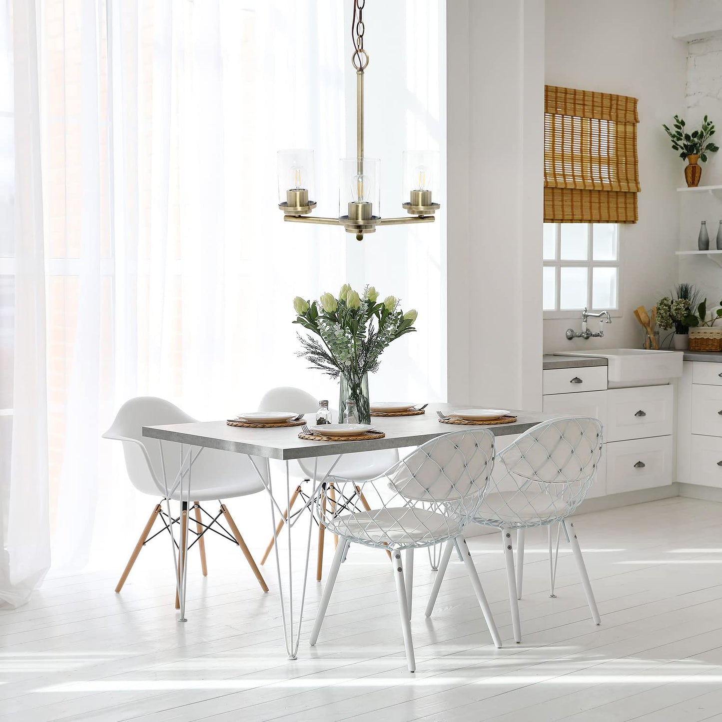 Elegant Designs Pendant Chandelier 3-Light Metal Clear Glass 15in Antique Brass PT1018-ABS