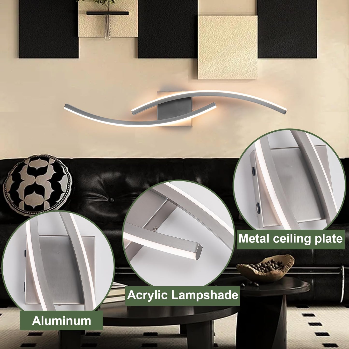 Sovinzert Battery Operated Wall Sconce Set Of 2 Brushed Nickel Wall Sconces With Remote Control 3000K-6000K Modern Led Wireless Wall Light For Living Room Hallway Bedroom 39.3 Inch (2 Pack)