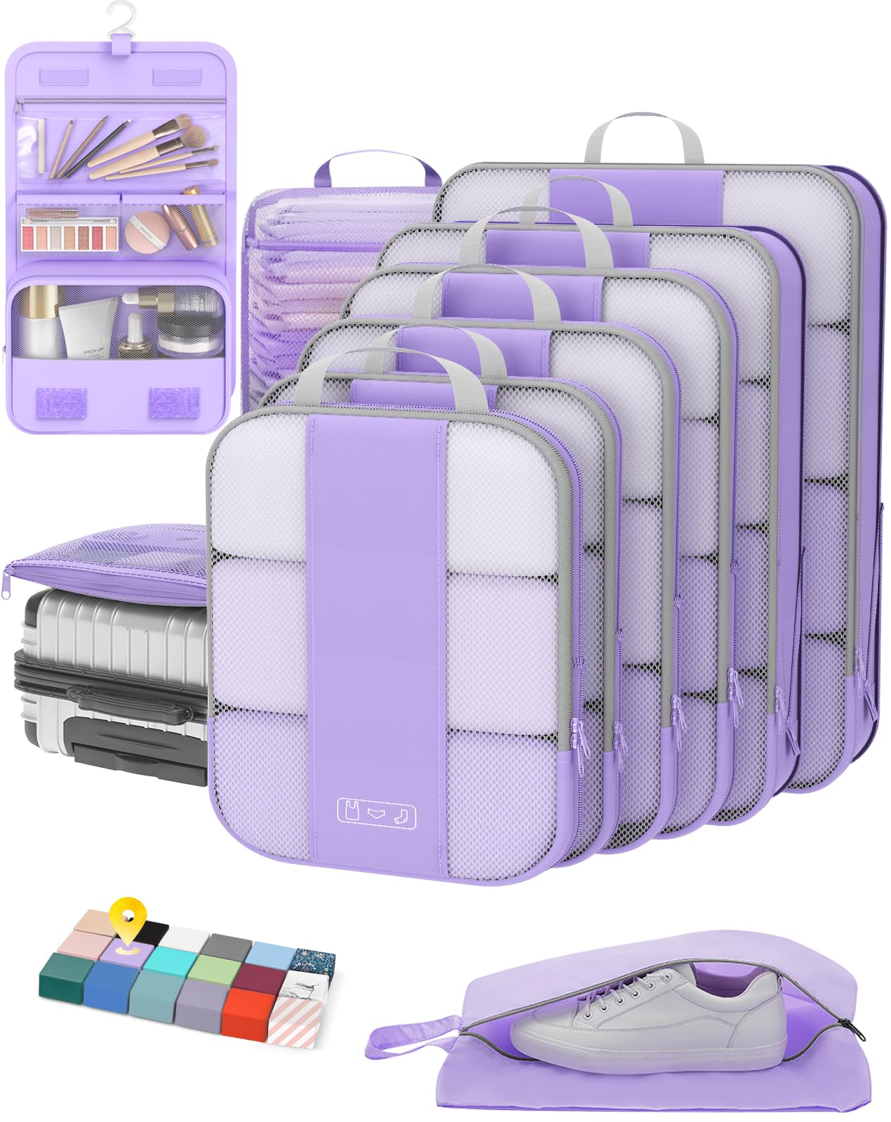 10 Set Compression Packing Cubes for Travel Essentials,Compressible Expandable Packing Cubes for Suitcase,OlarHike Luggage Organizer Bags for Travel,Handy Helper for Organizing Clothes(Black)