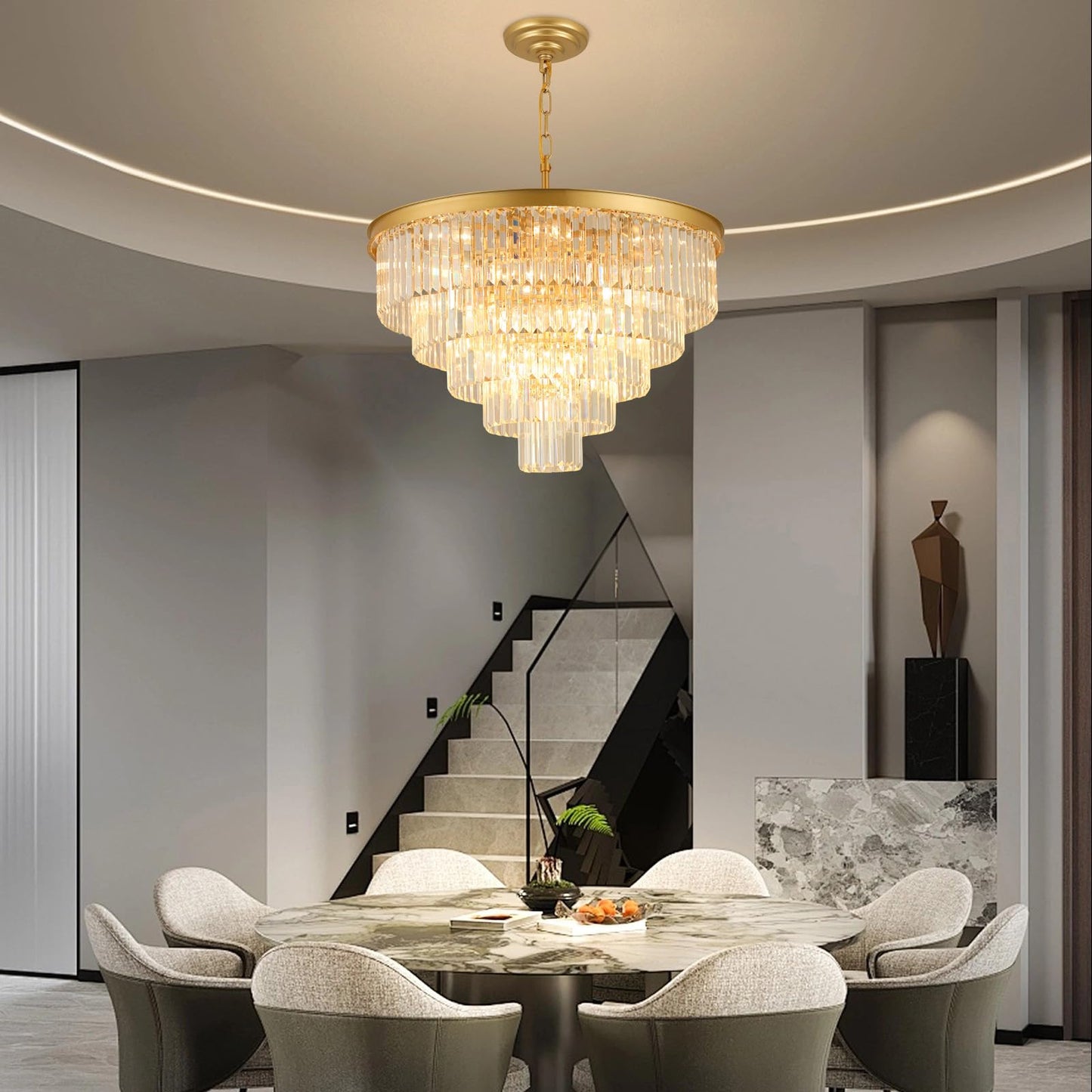 Crystal Chandeliers For Dining Room Lights Fixture Over Table 20 Lights Gold Modern Chandeliers For Living Room 5-Tier Round Crystal Lighting Fixtures For Bedroom Entryway Kitchen Island D30 Inch