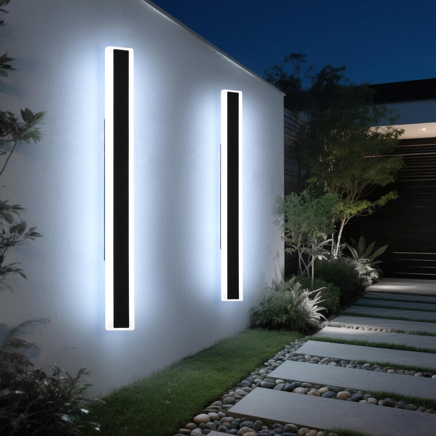 Mikeru 2Pack 70.8Inch Long Led Wall Light 6000K Cool White Modern Outdoor Wall Light Ip65 Waterproof Black Acrylic Porch Exterior Lighting Fixtures Exterior Wall Mount Lights