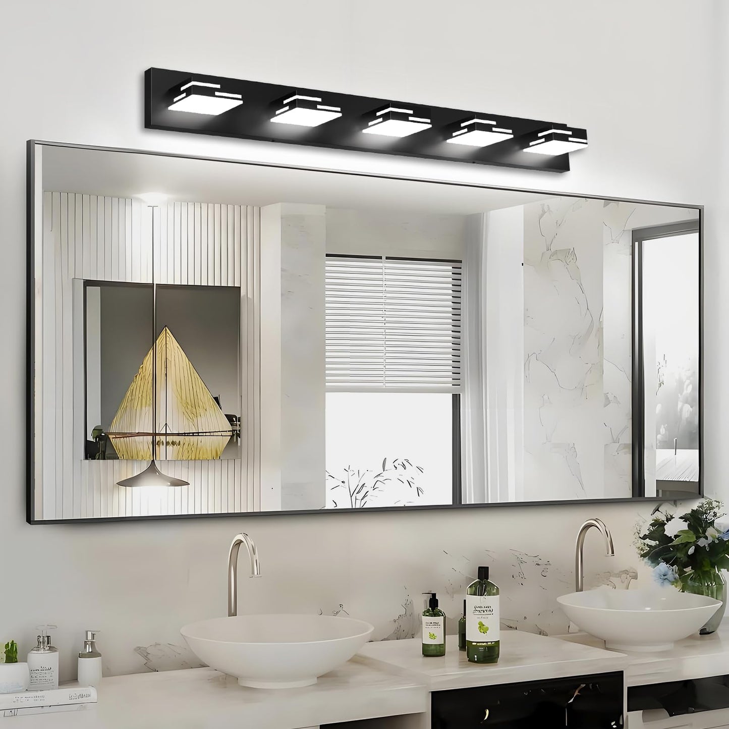 Izorro Modern Led Bathroom Vanity Light Fixtures (41-Inch 4-Light 5Cct Dimmable) Matte Black Vanity Lights For Bathroom Lighting Fixtures Over Mirror With Rotatable