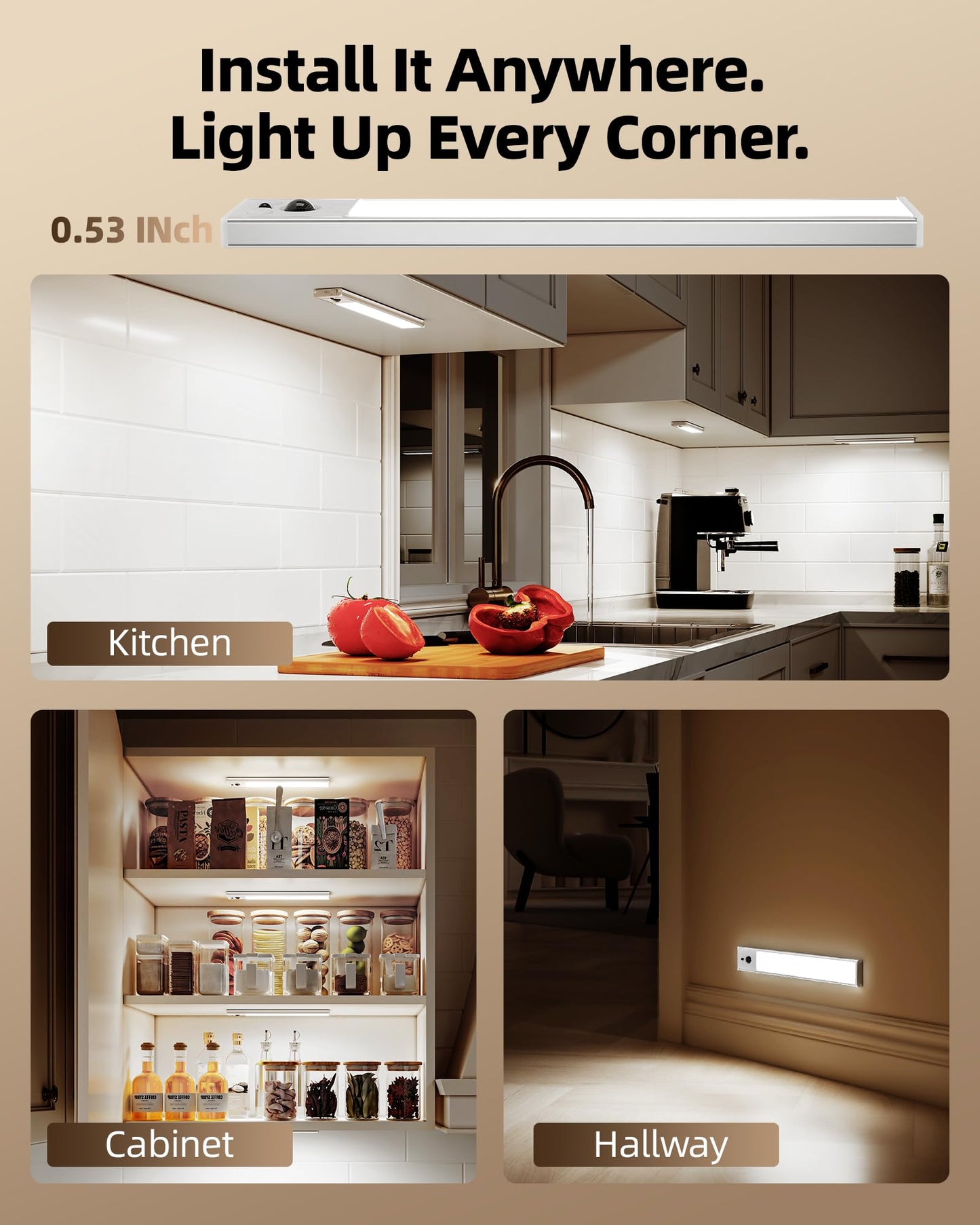 Ezvalo 5 Pack Under Cabinet Lighting 4000Mah Rechargeable Motion Sensor Light 16.5Inch Magnetic Closet Lights With Dimmable & 3 Color Temps Wireless Motion Activated Lights With Remote For Kitchen