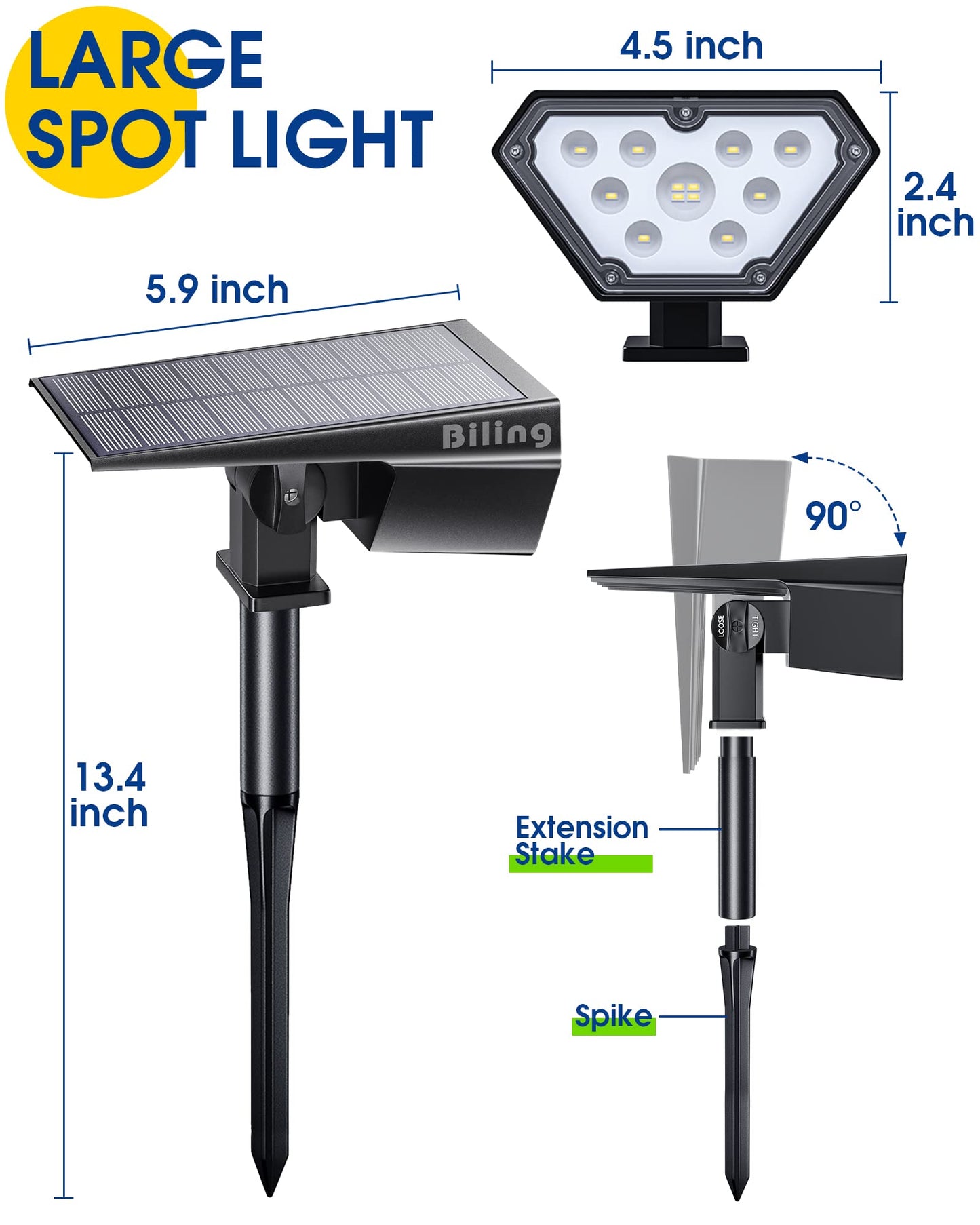 Biling Solar Spot Lights Outdoor, 700 Lumen, IP67 Waterproof, 10 Pack, Warm White
