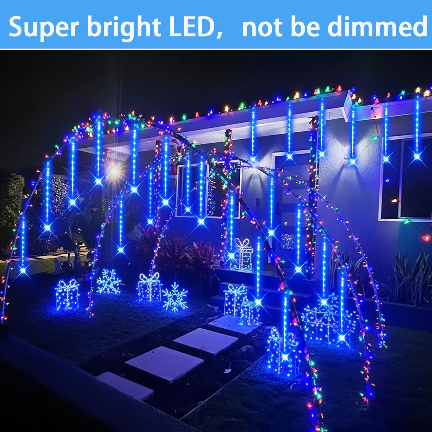 Purtuemy Blue Christmas Icicle Lights Outdoor: 40 Tube(Equivalent To 5 Sets Of 8-Tubes) Meteor Shower Rain Lights - Waterproof Christmas Halloween Decorations For Yard Outside Tree Roof Ul Plug