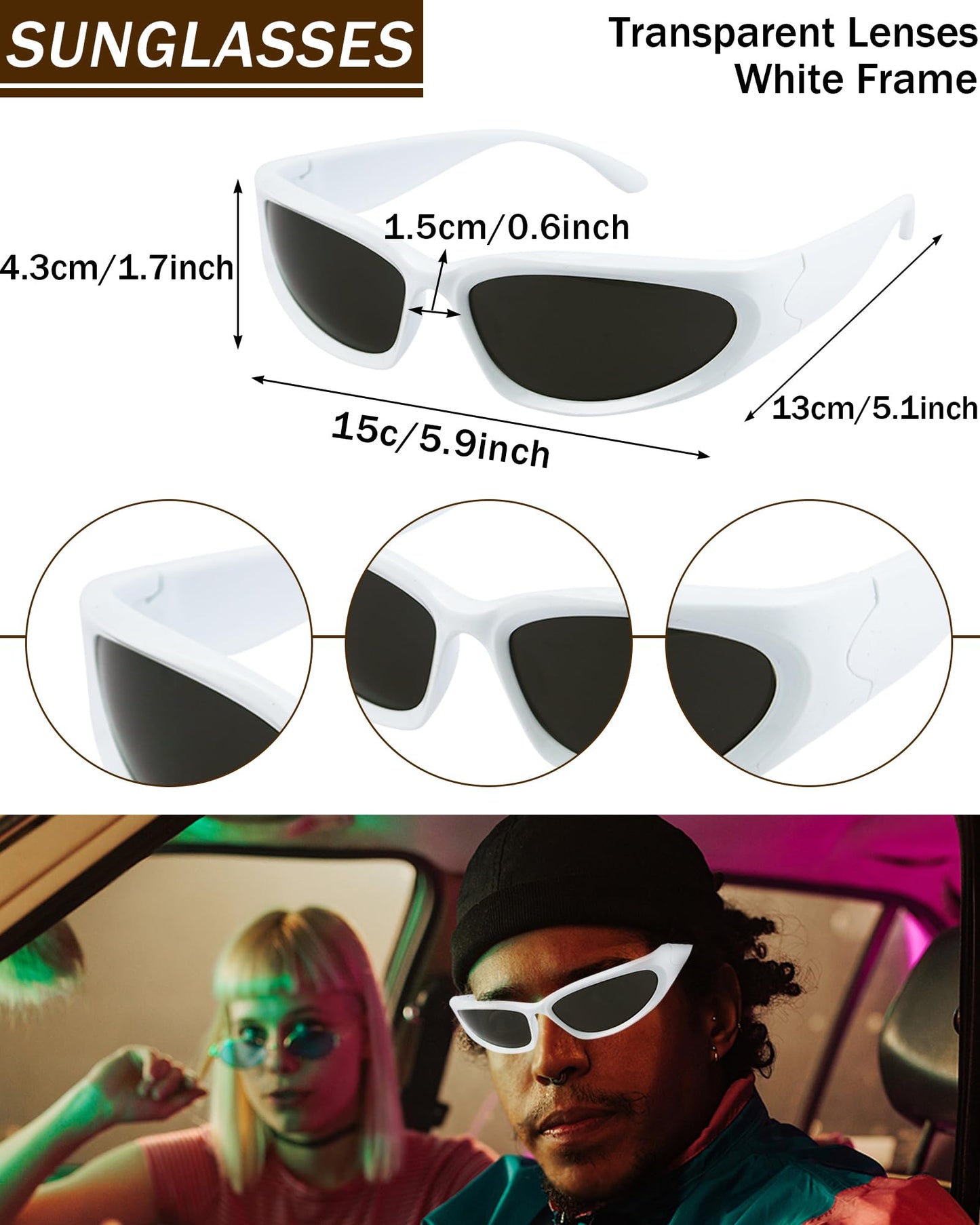 6Pack 90s 80s Hip Hop Costumes Kit for Men 2000s Y2K Sunglasses Rings Hat Rapper Outfit Accessories for Themed Party
