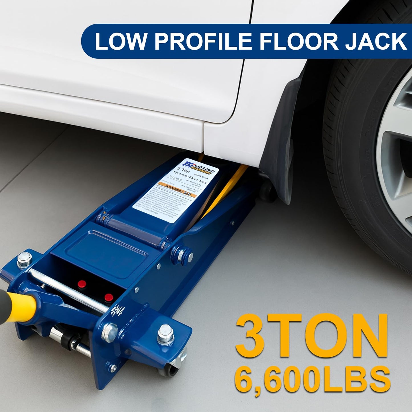 3 Ton Heavy Duty Hydraulic Floor Jack for Car, 6,600 lbs Steel Jack with Double Pumps Quick Lift, Rotating Rear Casters, Lifting Range 5-1/4"–18-1/4", Blue