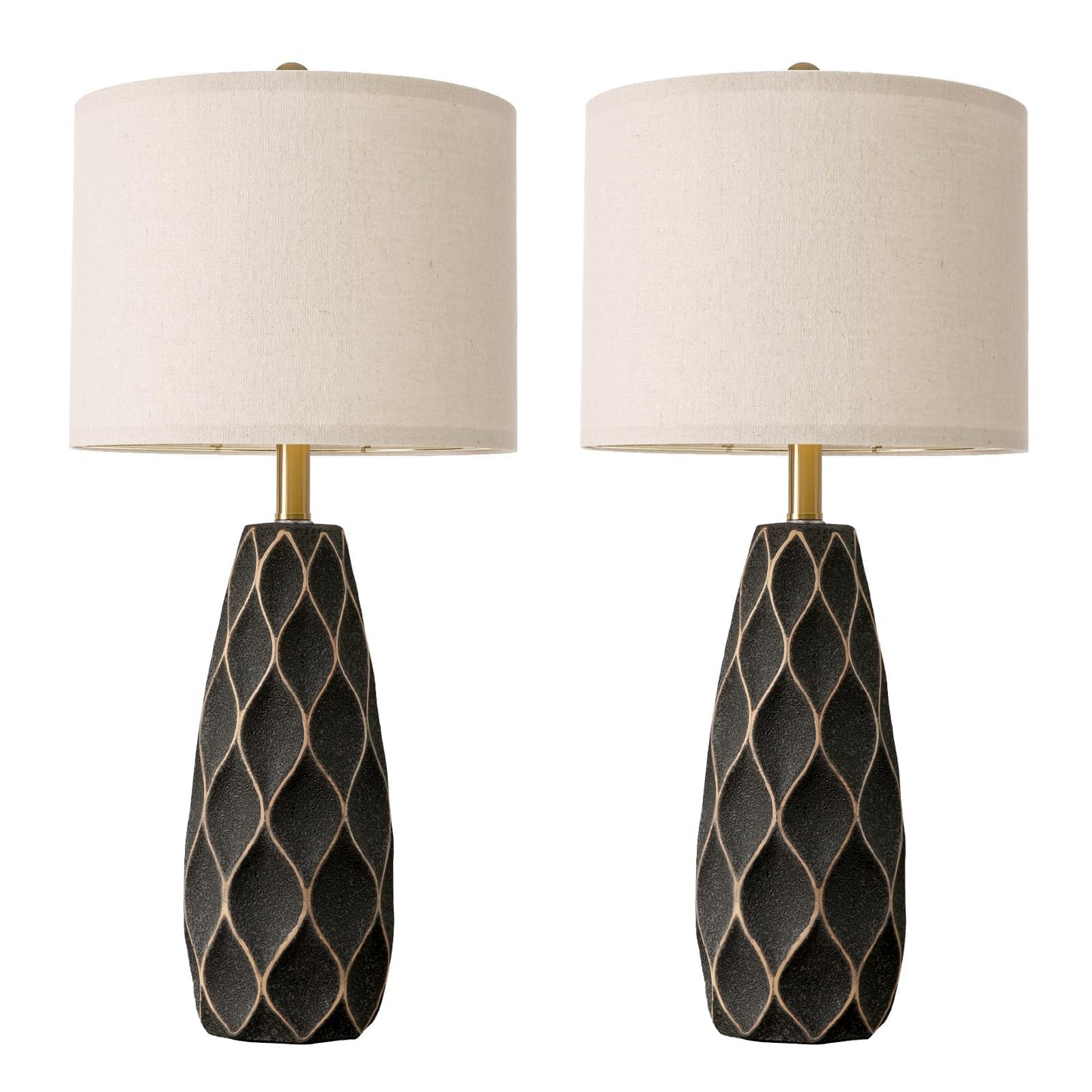 Portres 27.5 Ceramic Table Lamps For Bedroom Living Room Lamps Set Of 2 Modern Bedside Nightstand Lamp Farmhouse Vintage Rustic Boho Retro Large Table Lamps Light Home Office Desk Deco Gifts Black