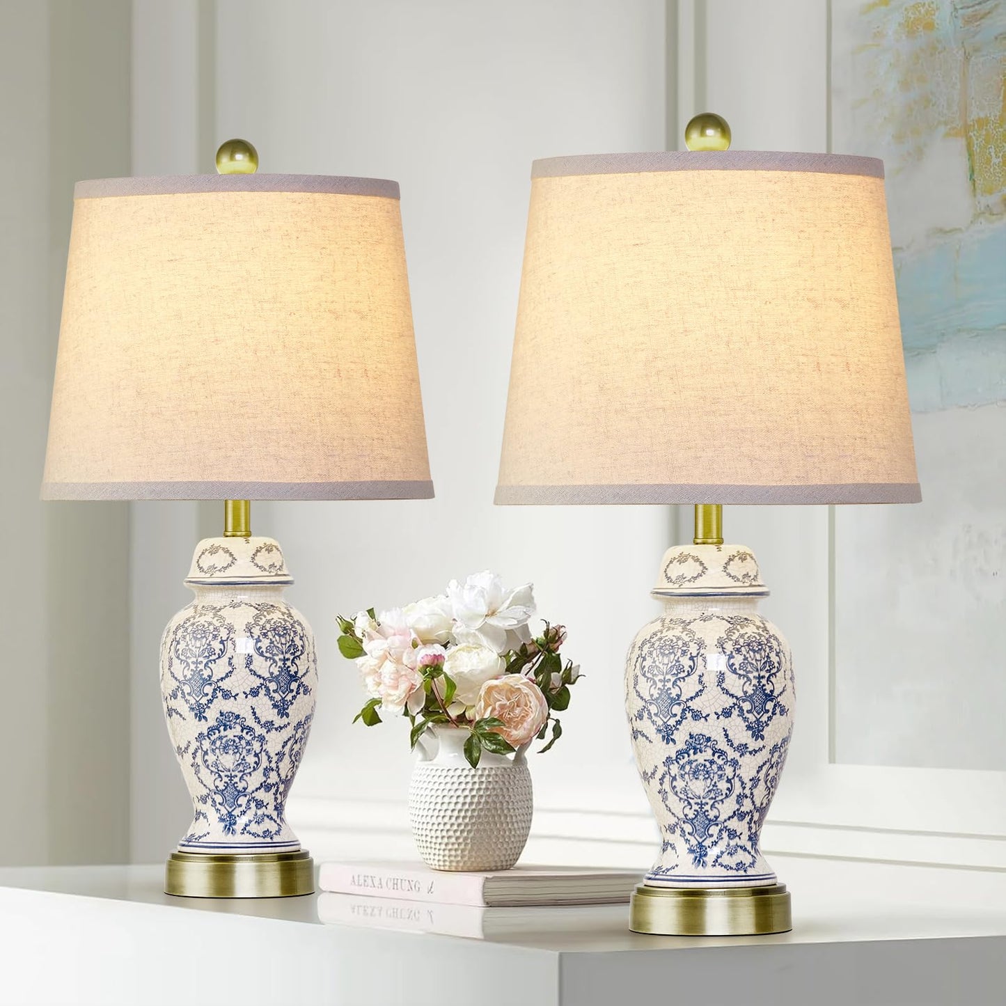 Roriano Chinoiserie Ceramic Table Lamps Set Of 2 For Living Room Bedroom Bedside Traditional Blue And White Porcelain Classic Table Lamp For Nightstand Entryway 2 Led Bulbs Included