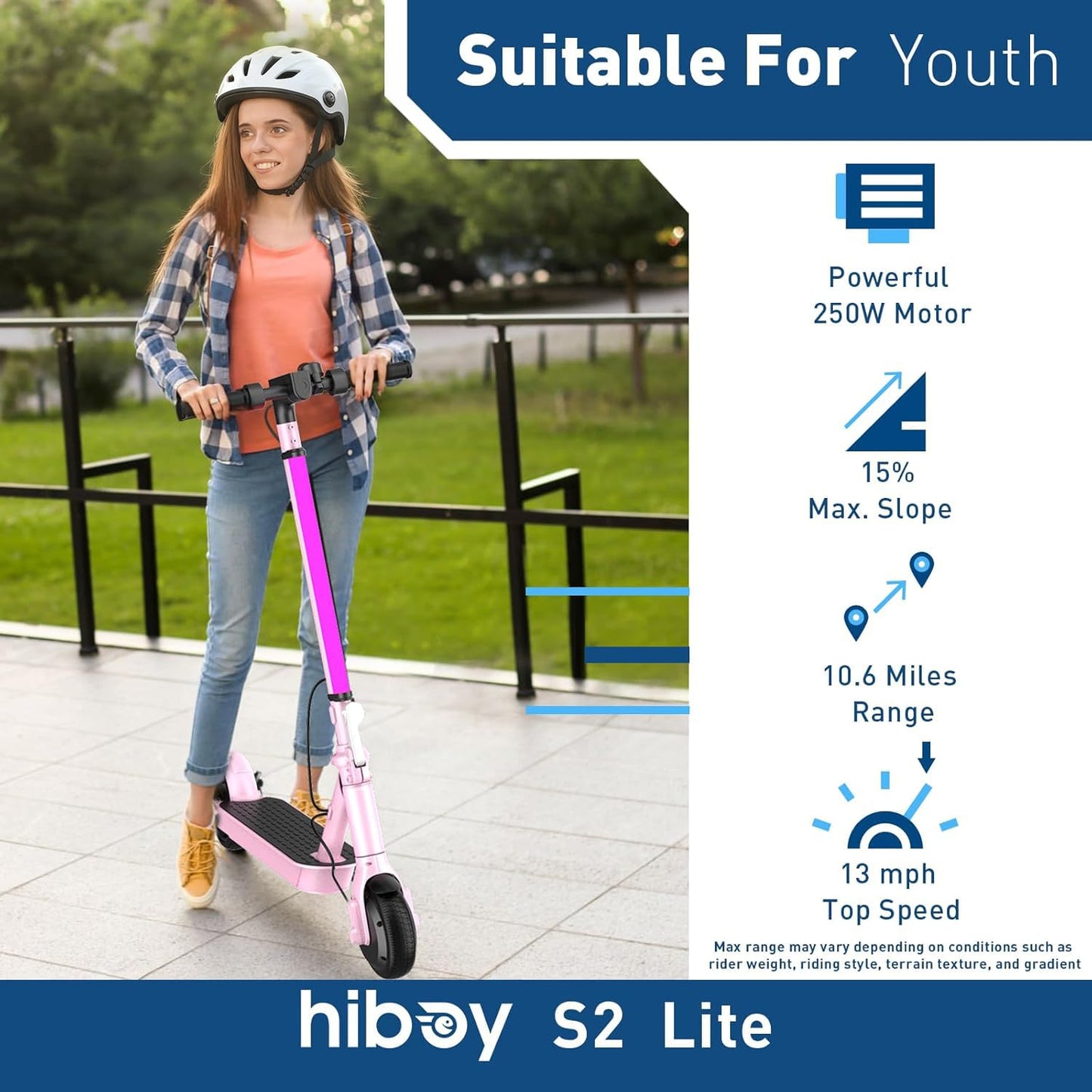 Hiboy S2 Lite Electric Scooter - 6.5" Solid Tires - Up to 10.6 Miles Long-Range & 13 MPH Portable Folding Commuting Scooter for Teens/Adults (Sakura Pink)
