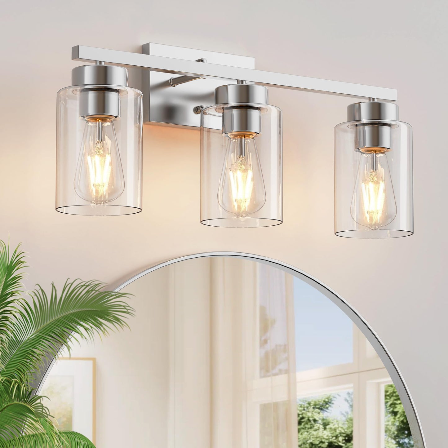 Partphoner 3-Light Bathroom Light Fixtures Brushed Nickel Vanity Light With Clear Glass Shade Modern Wall Sconce For Mirror Bedroom Living Room Hallway Lighting