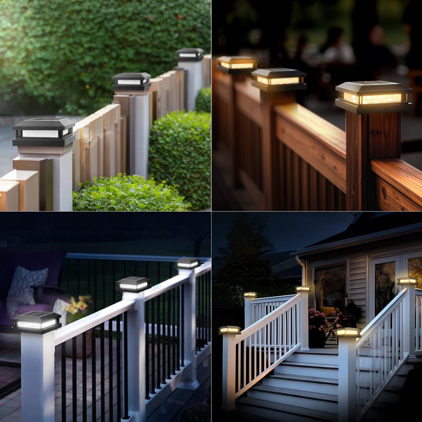 Solar Light Outdoor 4 Packs Waterproof Solar Powered Post Cap Light For 4X4 4.5X4.5 5X5 Vinyl/Wooden Post With Warm/Cool Lighting Black 16Leds Deck Cap Lights For Outside Garden Patio Porch