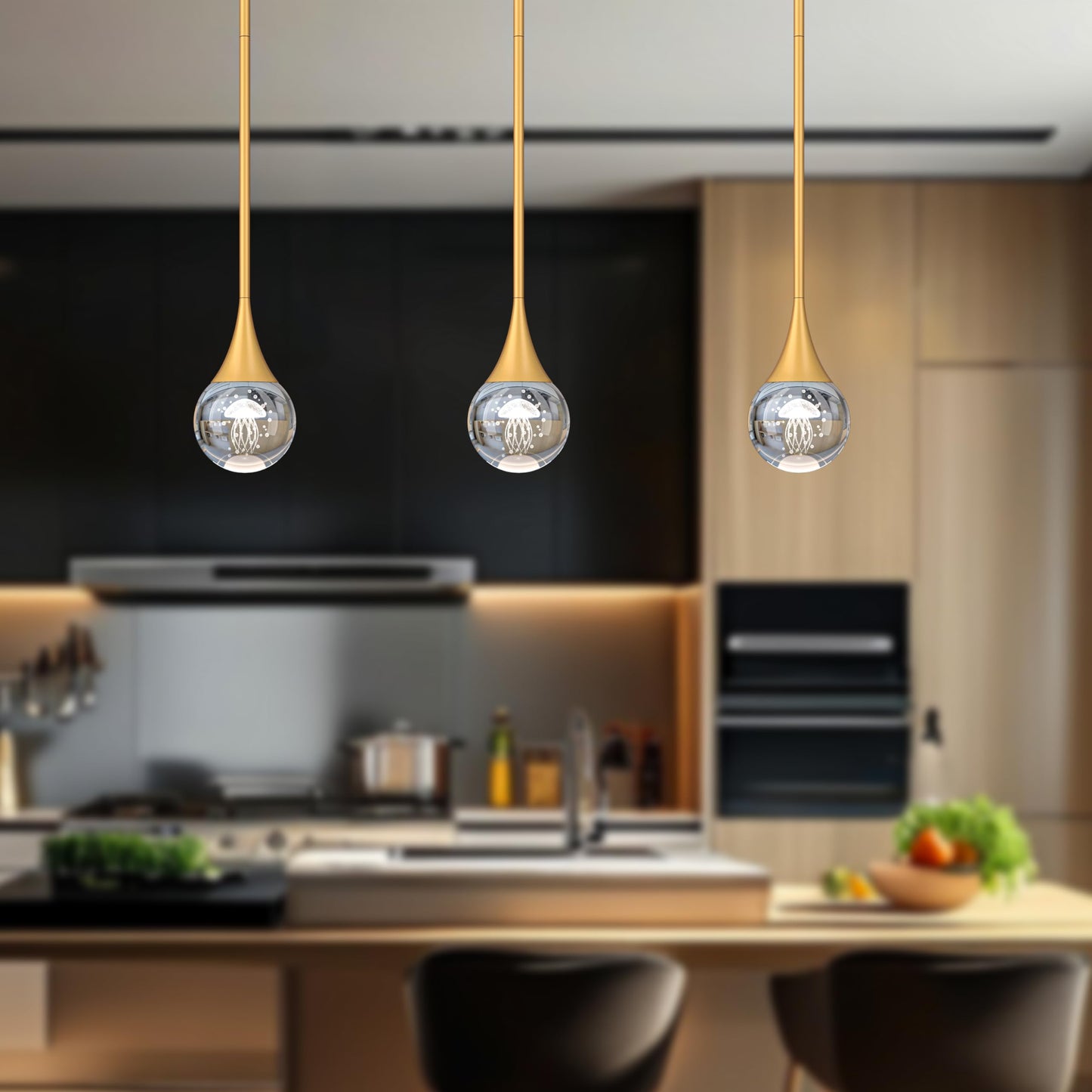 2-Pendant Lights Kitchen Island discomfort-reducingted Gold Globe Crystal Ceiling Hanging Light Fxitures Led Light Fixtures Metal Rod Ceiling Glass Pendant Lighting For Kitchen Island Dining Room Bar
