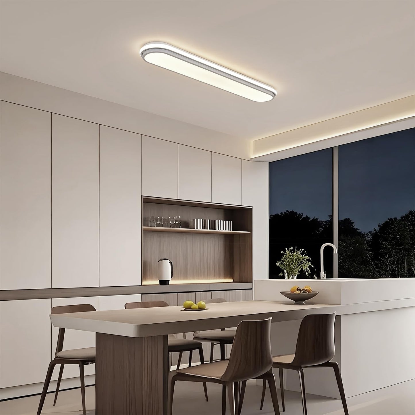 Naroume Smart Led Ceiling Light 36.2In Dimmable Modern Metal Linear Led Ceiling Lamp Flush Mount Wraparound Shape Lighting Fixture With Remote Control For Kitchen Dining Room & Laundry 55W