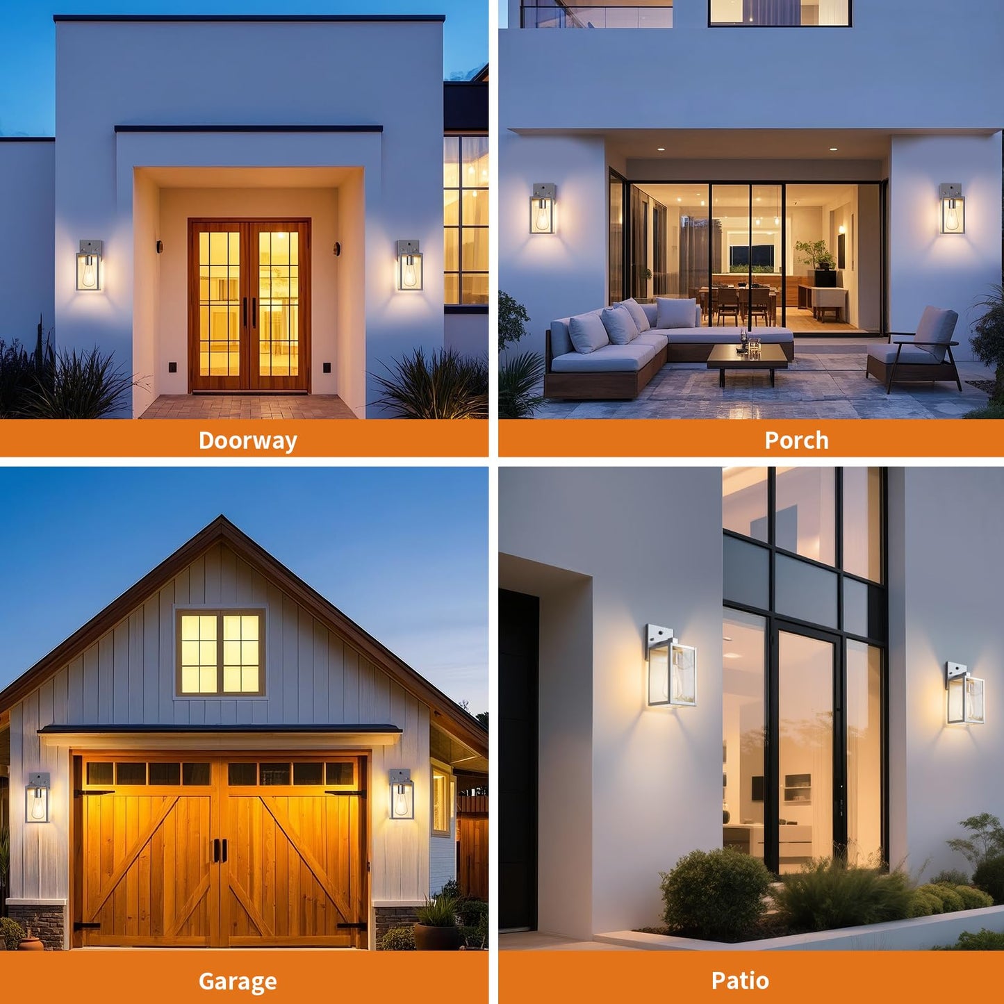 2 Pack Silver Dusk To Dawn Exterior Lighting Fixtures Wall Mount Sensor Outside Front Porch Lights For House Outdoor Lantern Lamp Waterproof Wall Sconce Lights Coach Light For Garage Entryway