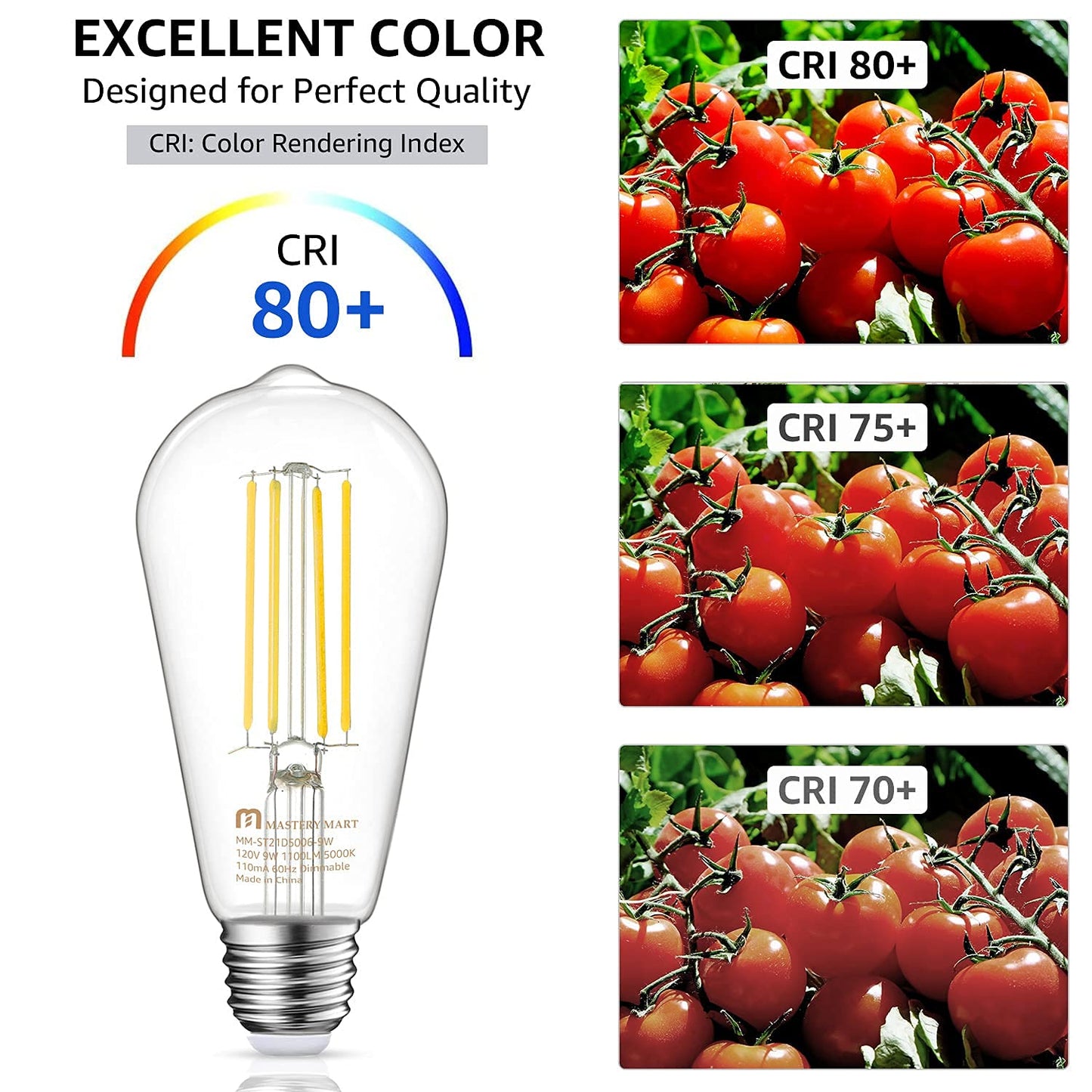 MASTERY MART ST21 Dimmable LED Vintage Edison Bulb 100W Equivalent 5000K Daylight White 10 Pack E26 Base 1100LM