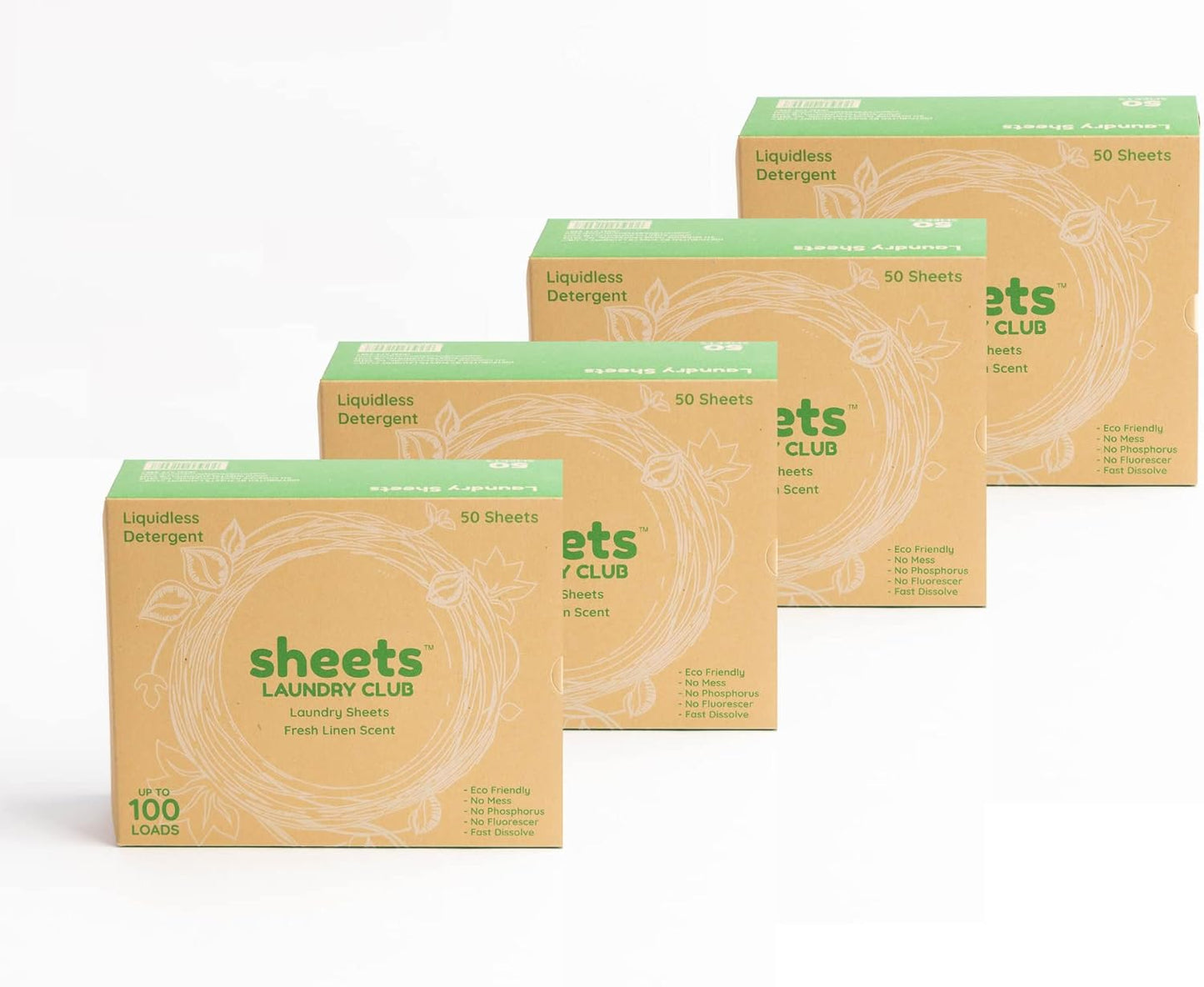 Sheets Laundry Club Laundry Detergent Sheets, 100 Loads - Fresh Linen Scent, Eco-Friendly, Quick-Dissolving Formula, Hypoallergenic, Septic Safe, Plastic-Free Packaging - 50 Sheets