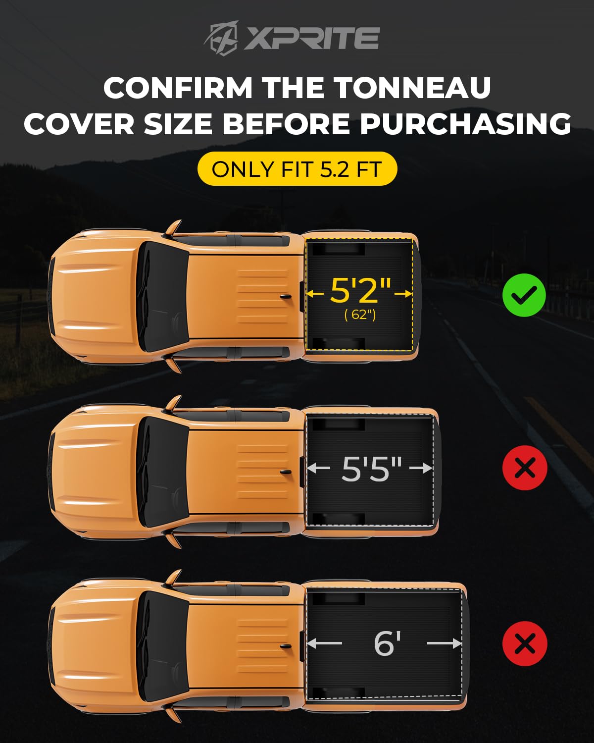 Xprite FRP Soft Folding Truck Bed Tonneau Cover Compatible with Chevrolet Colorado/GMC Canyon 2015 2016 2017 2018 2019 2020 2021 2022 2023 2024 2025 2026 Chevy Colorado Bed Cover 5.2FT (62")
