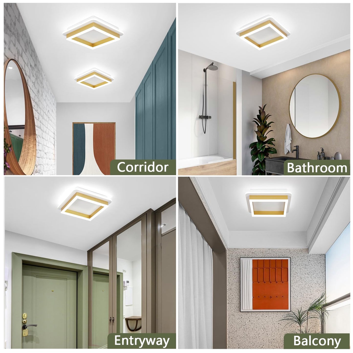 Caneoe 3 Packs Square Flush Mount Ceiling Light 6000K Black Modern Led Ceiling Light Fixture Minimalist Hallway Lighting Fixture Ceiling Lamp For Hallway Entryway Bedroom Balcony (Gold)