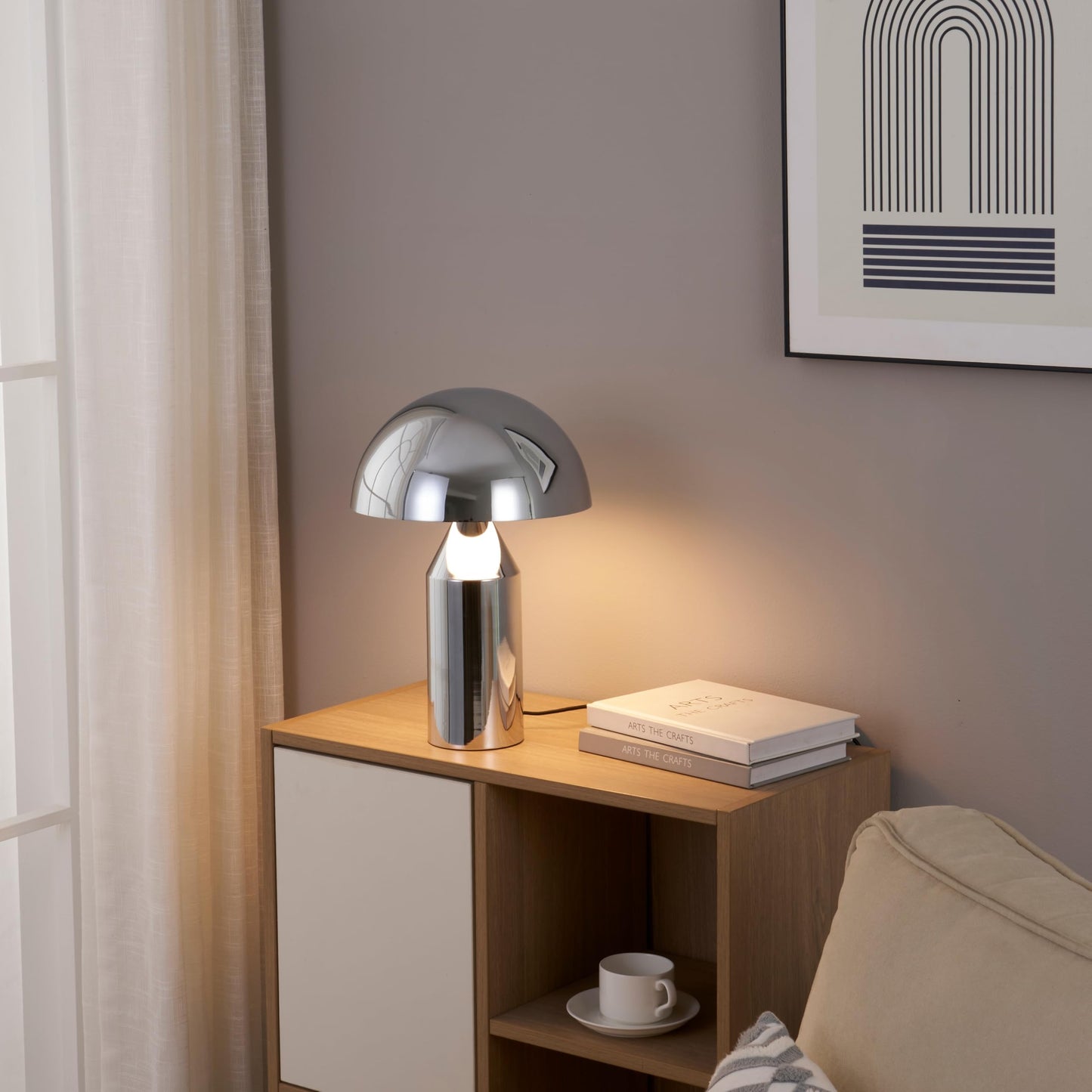 Brightech Venus 14 Globe Table Lamp - Modern Mid-Century Lamp With Golden Metal Shade - Nightstand Bedside Desk & Accent Table Lighting For Bedroom Living Room & Office D?Cor - Chrome/Silver