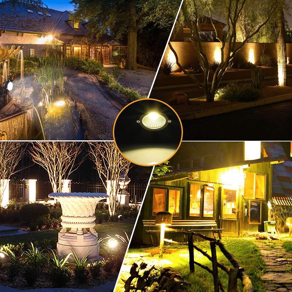 Romwish Led Landscape Spotlights 10W Outdoor Spotlights For Yard 3000K Warm White 120V Ac Spot Light With Ground Spike Waterproof Landscape Lighting For House Garden Lawn Decorative (12Pack/10W)