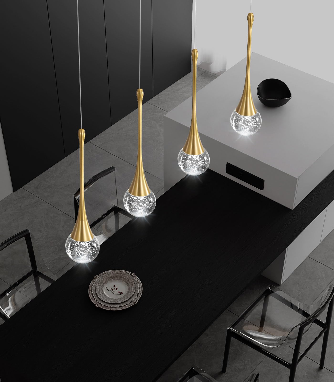 4-Lights Modern Pendant Lights For Kitchen Island Led Dimmable Crystal Glam Ceiling Pendant Lighting Chandelier For Dining Room Hallway Bedroom Gold
