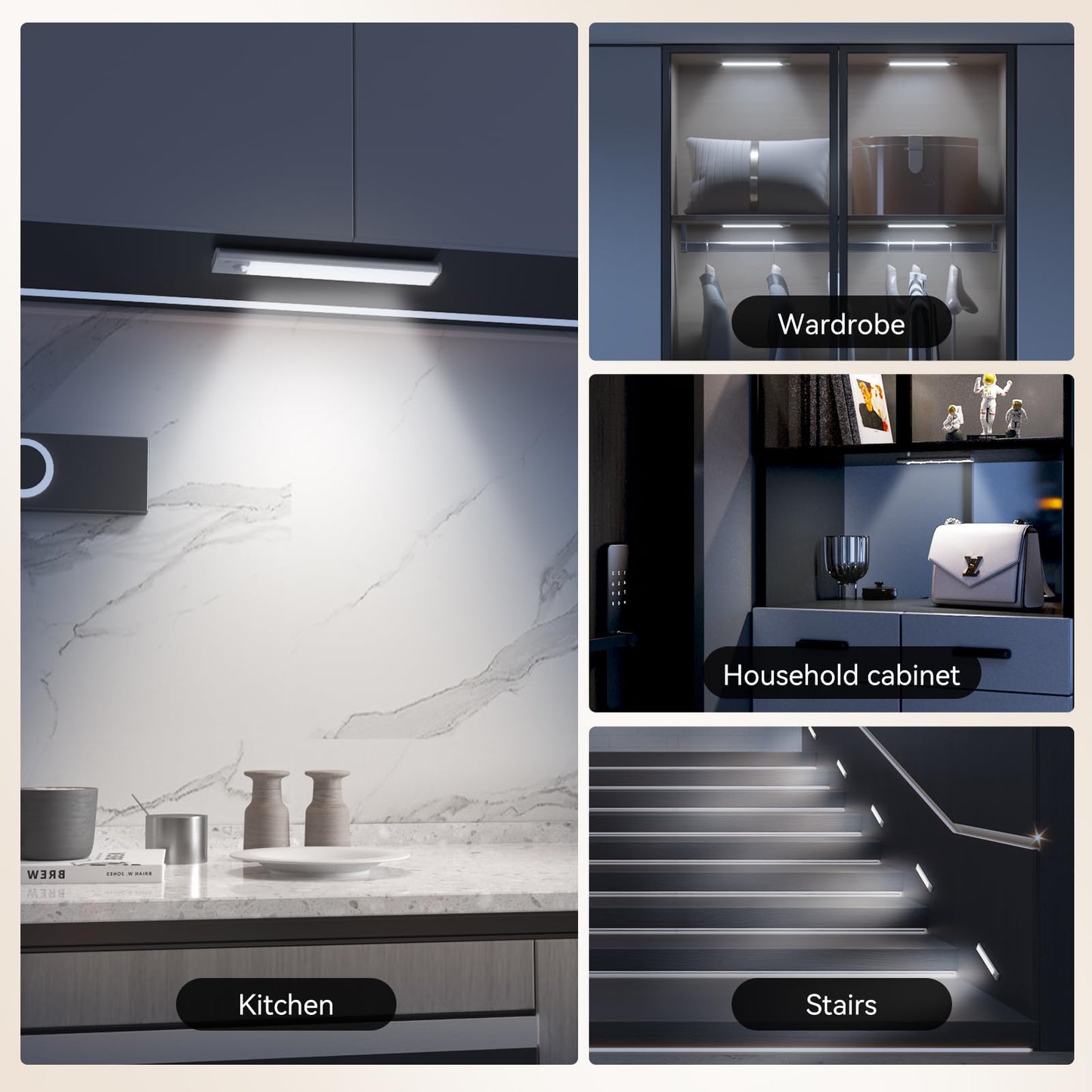 Under Cabinet Lighting Led Magnetic Motion Activated Under Cabinet Lights Rechargeable Closet Lights 2500Mah Battery Operated Wireless Dimmable Under Counter Lights For Kitchen Hallway 3 Pack