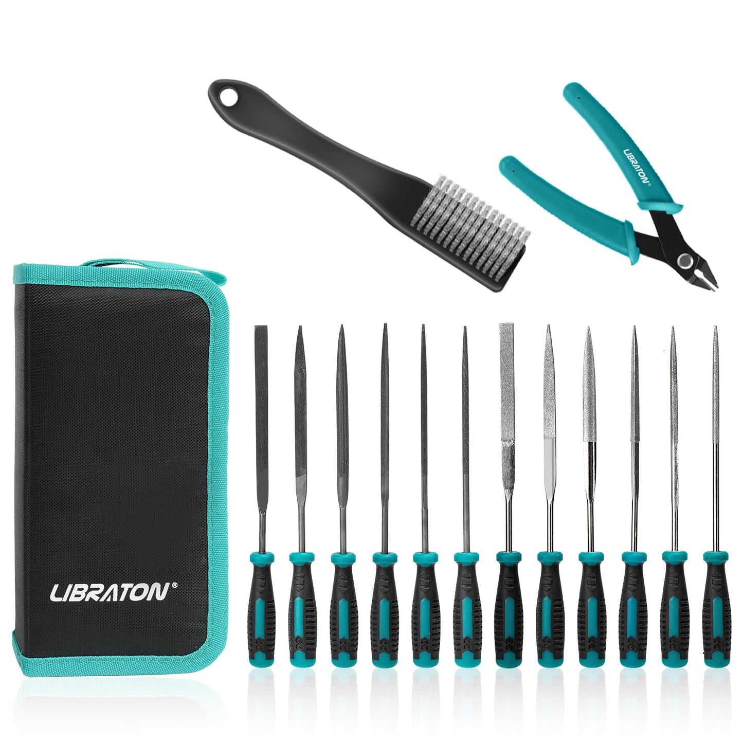 Libraton 31PCs Metal File Set, Metal Files, Metal Files for Steel, 12 Needle Files with Case, Riffler File, 12 Sandpapers, Steel Brush, File Sets for Wood and Metal, for Metalworking & Woodworking