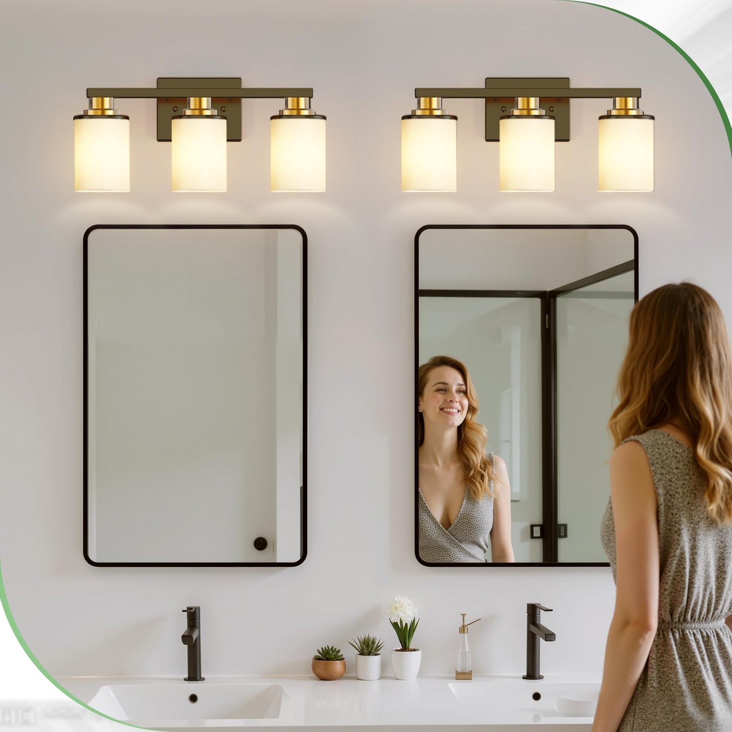 Doresshop 17 Inch Bathroom Light Fixtures 3-Light Black And Gold Bathroom Lighting Fixtures Over Mirror With Milk Glass Shade Vanity Lights For Living Room Bedroom