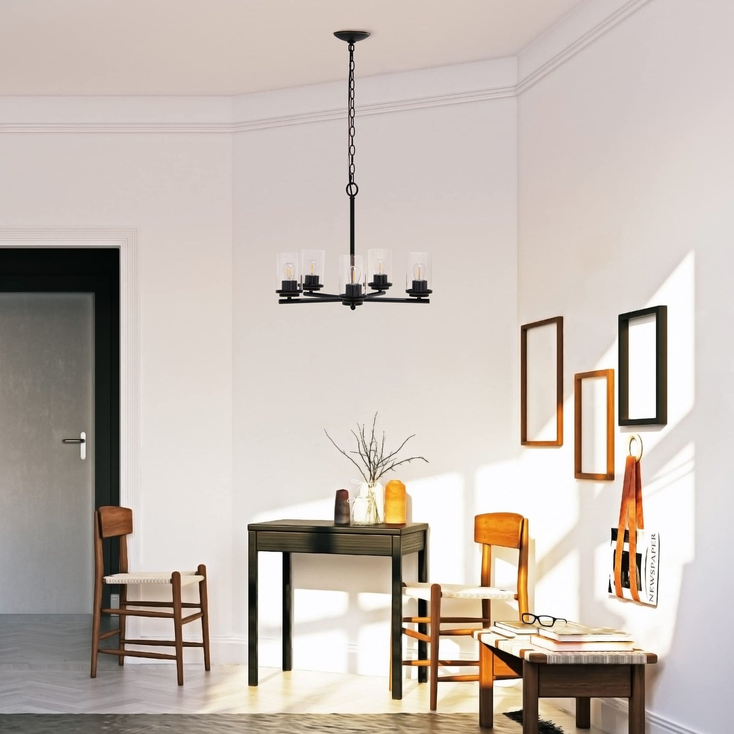Elegant Designs Pendant Chandelier, 5-Lt, Glass & Metal, 20.5in Restoration Bronze, Model PT1019-RBZ