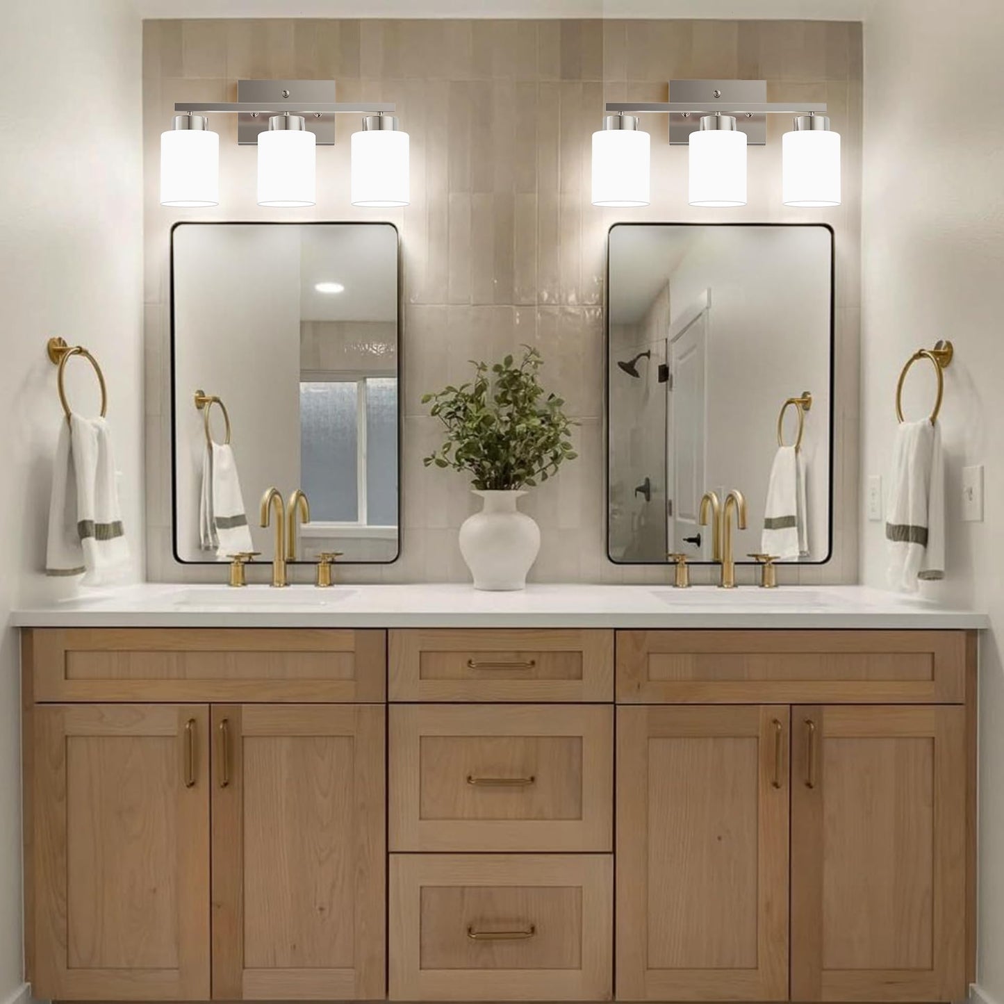Partphoner 3-Light Brushed Nickel Bathroom Light Fixtures Modern Vanity Light Over Mirror Lighting Wall Sconce With Frosted Milky White Glass Shades For Bedroom Living Room Kitchen Hallway