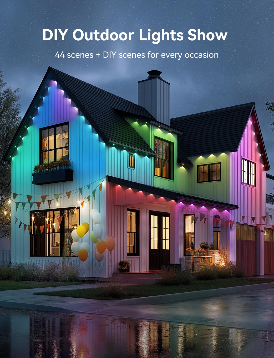 Lemonlovely Permanent Outdoor Lights Pro 180Ft With 132 Ic+Rgbcw Smart Led Eaves Christmas Lights For Daily Decoration Ip67 Waterproof For Outside Xmas Halloween House Roof Lighting White