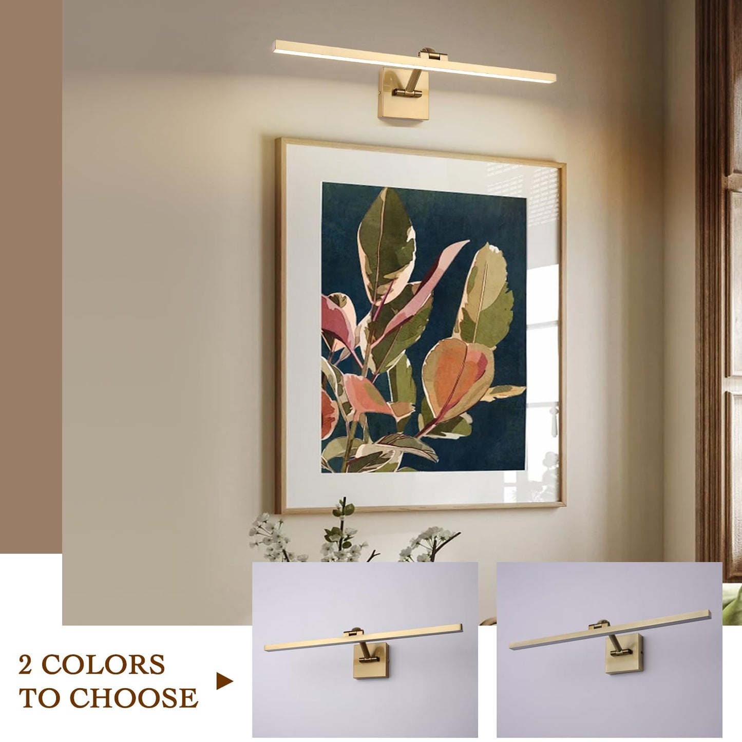 Hard-Wired Picture Lights 23.62 Inch Dimmable Led Wall Art Lighting 14W 2700K Warm Whitemodern Brass Gallery Light Poster Lights Adjustable Swing Arm Picture Frame Light For Display Art Work