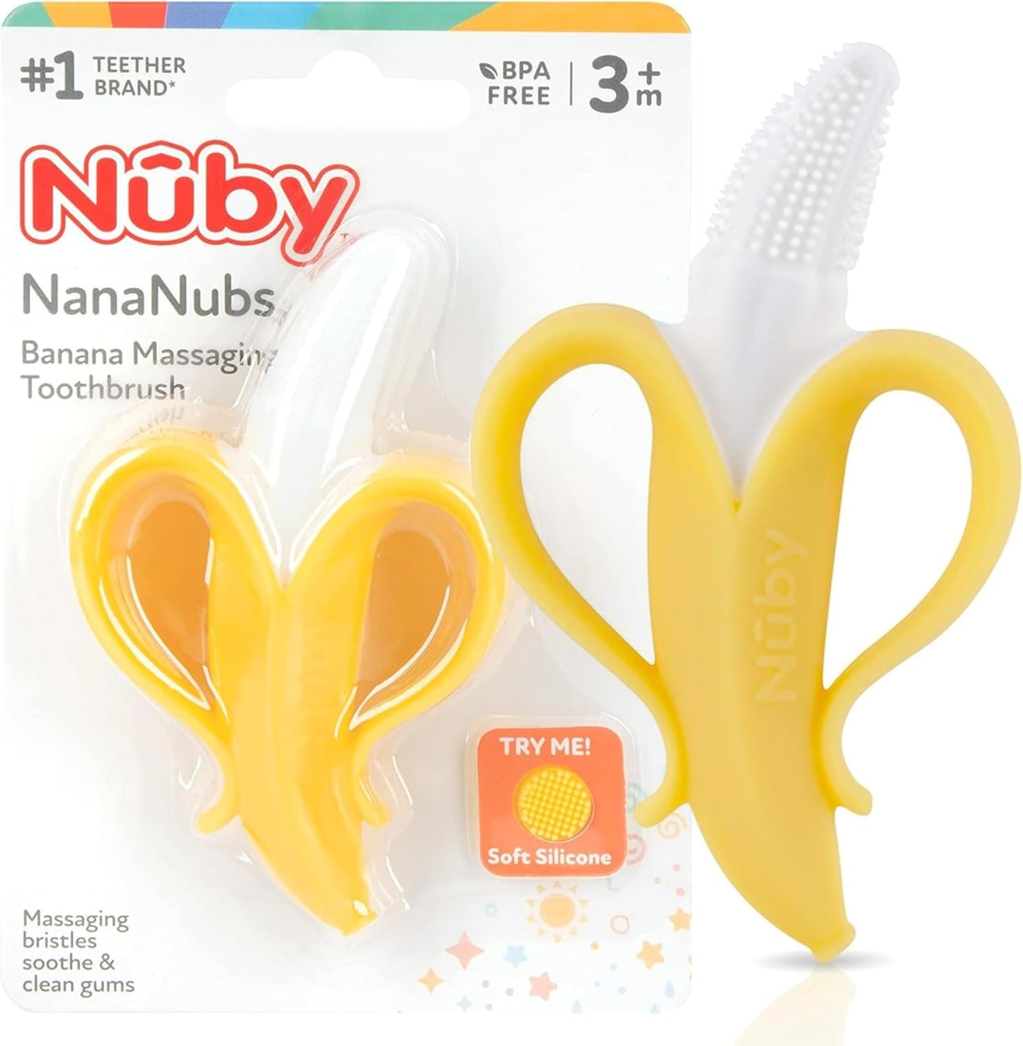 Nuby Nananubs Banana Massaging Teether – Baby Teething Toys 3 Months and Up, Silicone Teether for Sore Gums, Infant Toy, Baby Essentials, Brush, Travel Accessory, Gift for Babies