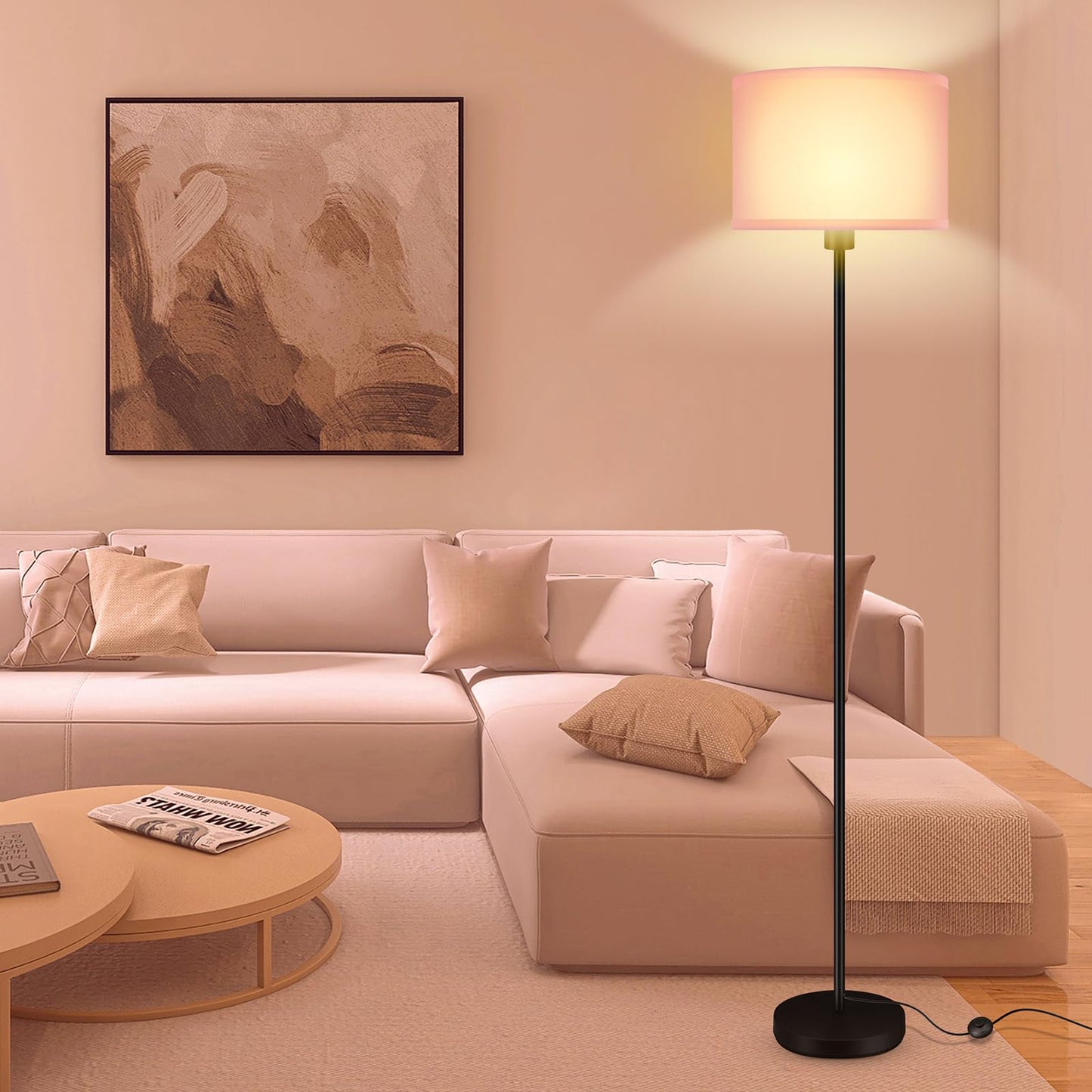 Floor Lamp Pink Standing Lamp 58 Tall Stand Up Light With Lampshade Foot Pedal Switch Modern Bright Floor Lamps For Living Room/Bedroom/Kids Room Pink Lamp For Girls Gift(E26 Base No Bulb)