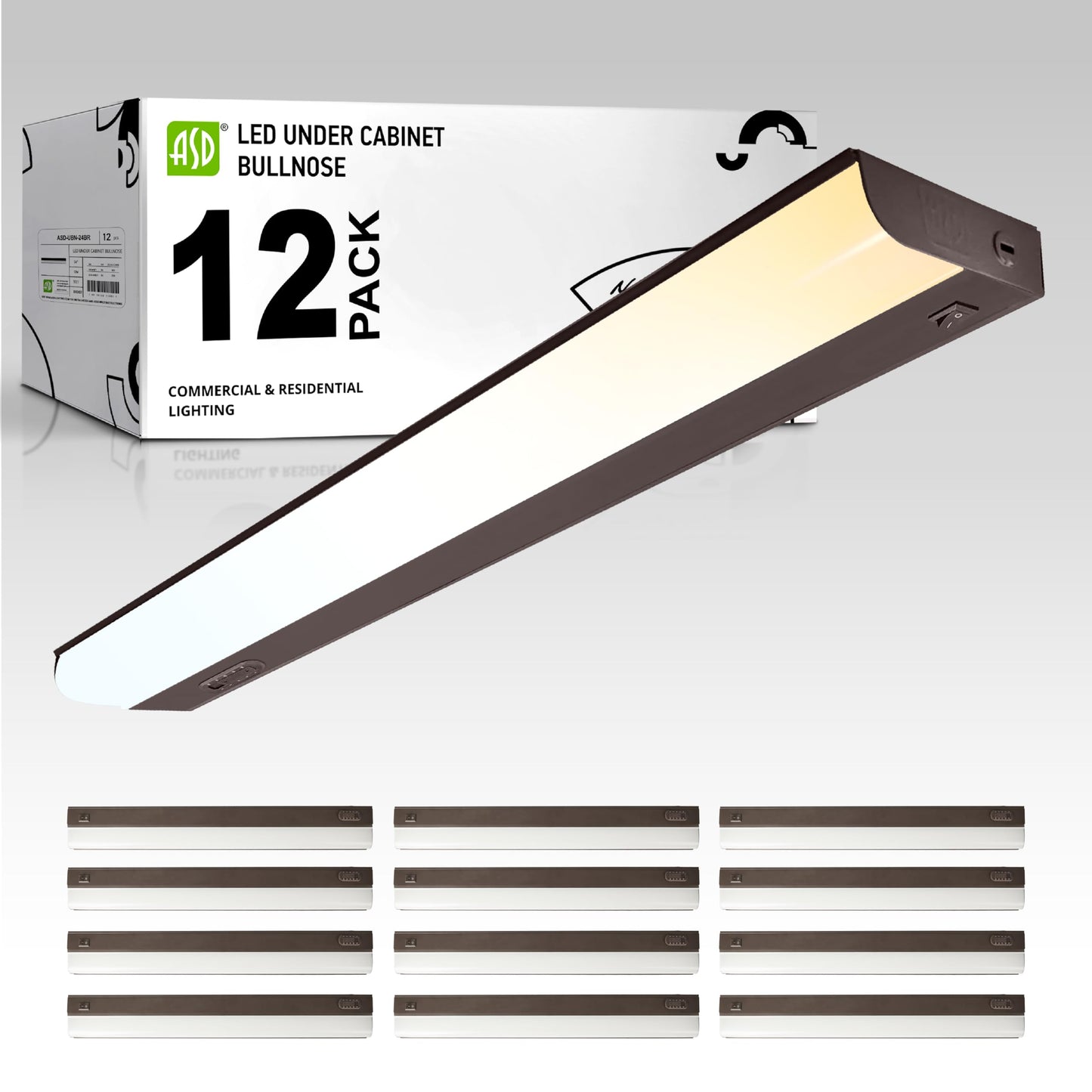 ASD 12 Pack 24 Inch LED Under Cabinet Lighting Hardwired, On/Off & Color Temp Switch, 12W 1051LM, 5CCT 2700K-5000K CRI90+, Dimma
