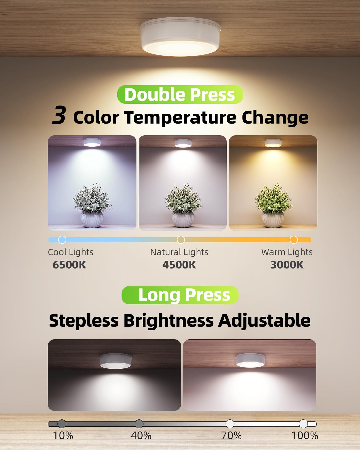 Ezvalo Led Puck Lights 6 Pack Rechargeable 3 Color & 16 Rgb Battery Touch Light 2.5 Mini Tap Lights Wireless Closet Light Under Cabinet Lighting Sitck On Lights For Kitchen Pantry Shelves