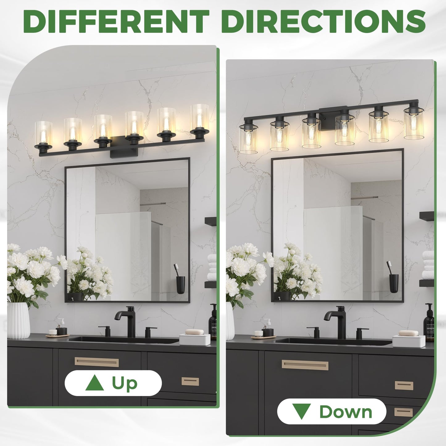 Doresshop Bathroom Light Fixtures 6-Light Matte Black Bathroom Lighting Fixtures Over Mirror With Clear Glass Shade Vanity Lights For Hallway Living Room Bedroom