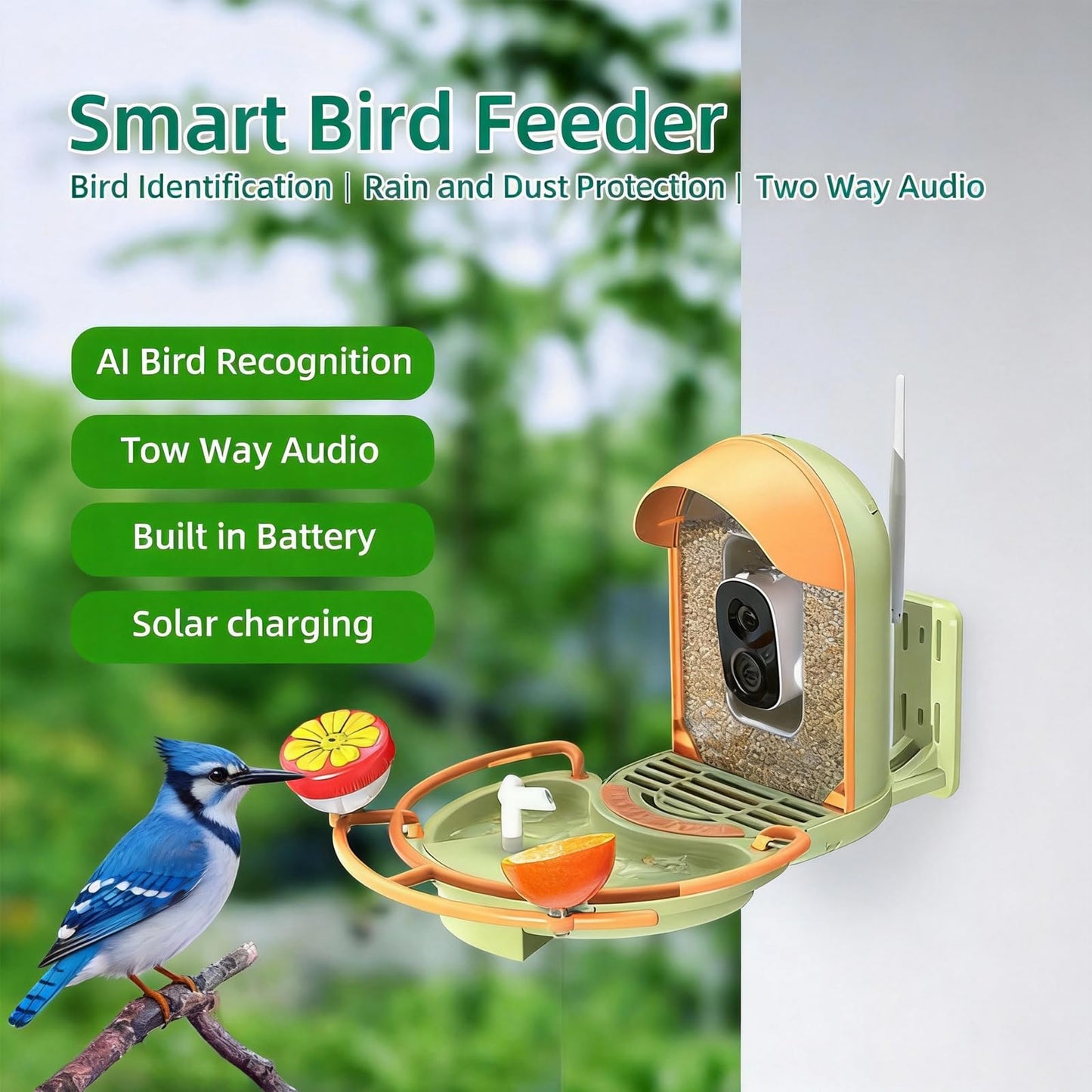 AI-Powered Smart Bird Feeder with Camera & Bird Bath with Solar Powered Circulating Pump, Identifies 10000+ Bird Species, 2K Live Stream & App Alerts, Weatherproof Garden Decor & Bird Watching Gift