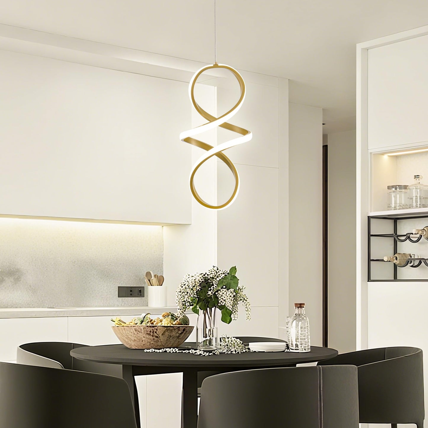Mayna Spiral Kitchen Pendant Lighting 4000K Modern Led Pendant Light Fixture 18W Adjustable Height Island Light Fixture For Kitchen Bedroom Kitchen Island Cafe 1 Pack (Gold)