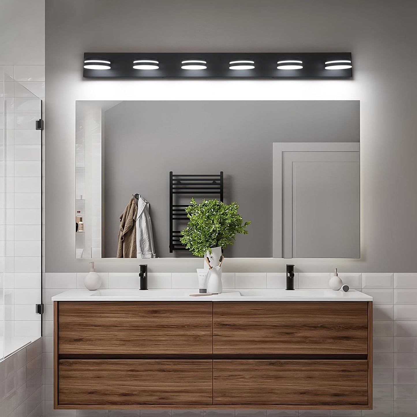 Bicrink 6-Light Bathroom Vanity Light Over Mirror Matte Black Led Vanity Lighting Fixtures Modern Bathroom Wall Light Fixtures With 360Rotating Lamp Head (Cool White 5500K) (Black 47Inch)