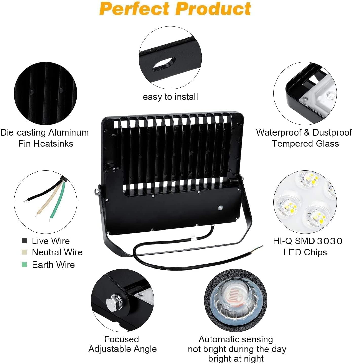 Juyace 240W Led Flood Light Dusk To Dawn Outdoor Lighting 5000K Ip65 For Commercial Building Parking Lot Farm Yard