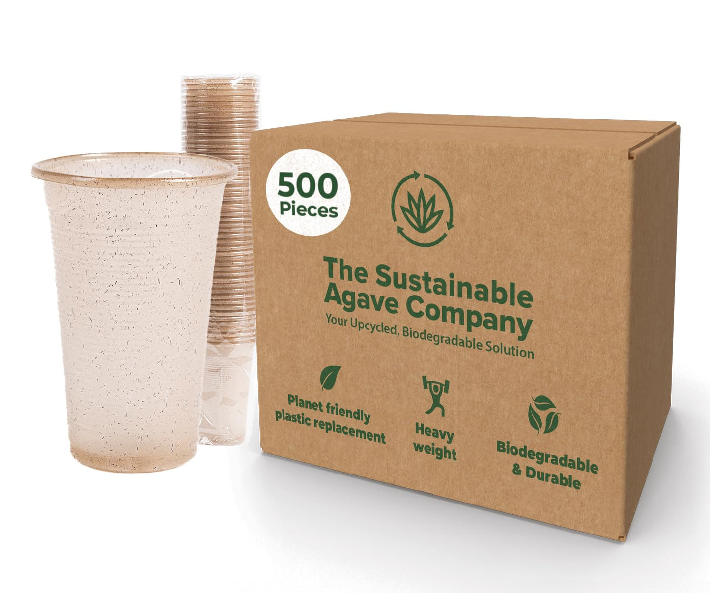 Sustainable Agave Co - Sweet Agave Fiber Cups - 12 Ounce - 50 Count - Biodegradable, Plant-Based, Made With Upcycled Materials - Clear