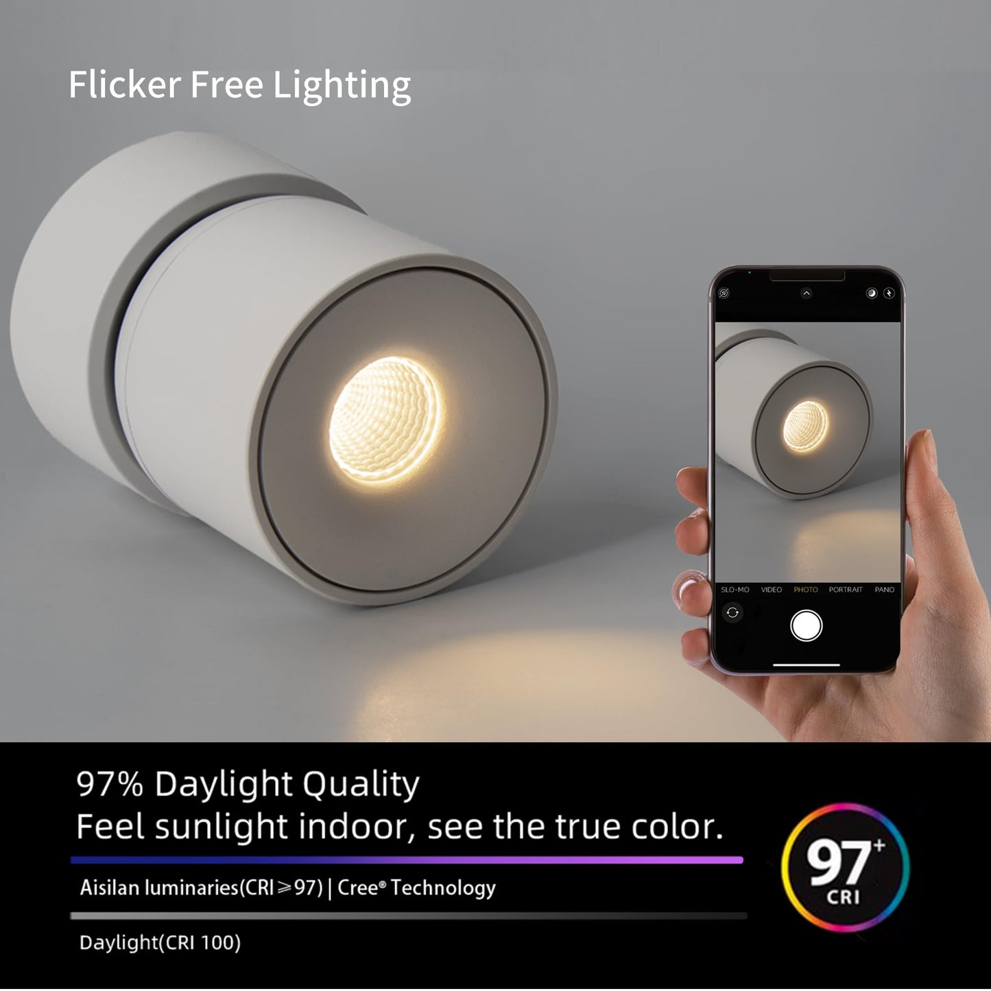 Aisilan Dimmable Ceiling Spotlight Modern Led Wired Spotlight Indoor 15W Spot Light 350 Directional Lighting Wall Spot Lights For Picture Panting Living Room Bedroom 3000K Cri 97 White