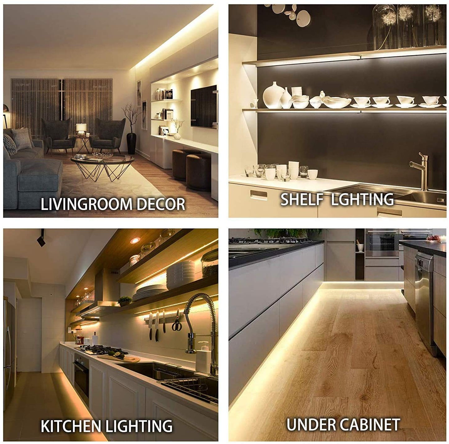 Myplus Under Cabinet Lighting Kit 65.6Ft Dimmable Led Strip Lights With 1200 Leds 24V Low Power Safety Adapter Flexible Tape Light For Kitchen Cabinet Bedroom Counter Shelf (Warm White-3000K)