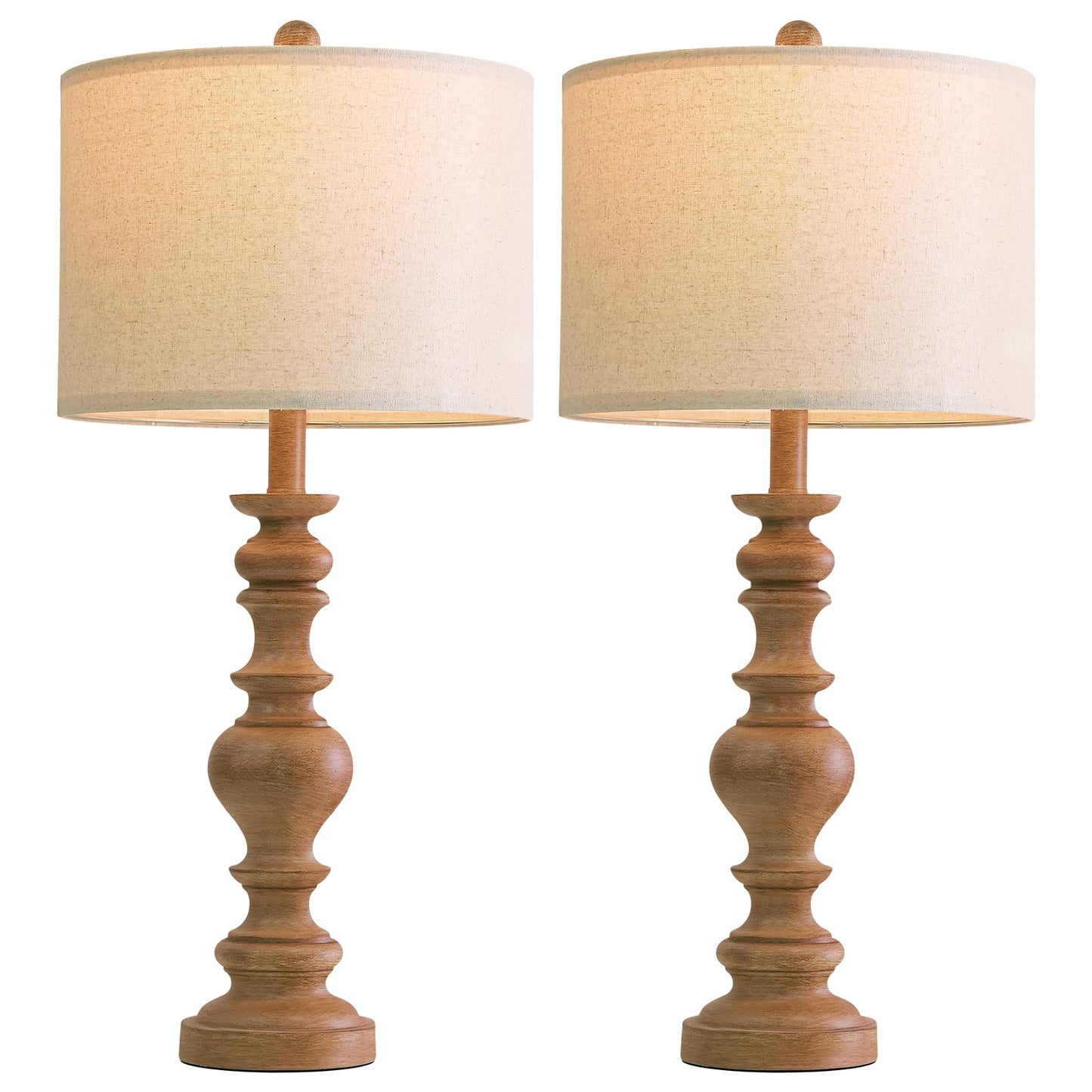 Bobomomo 27 Light Brown Table Lamps Set Of 2 Large Farmhouse Resin Lamps With Linen Shades Rustic Vintage Lamps For Living Room Bedroom Console Table Or Entryway Home Lighting