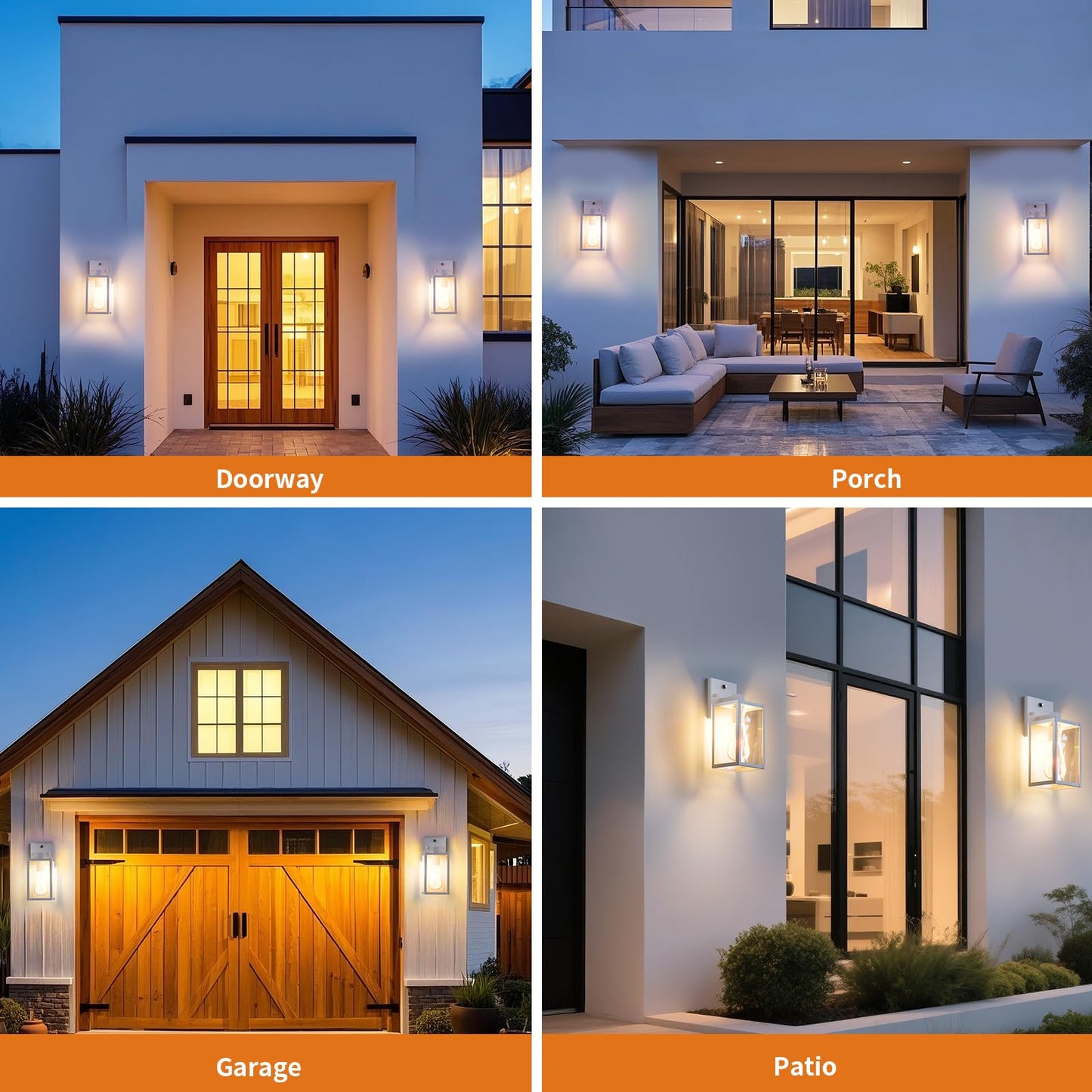 2 Pack White Dusk To Dawn Front Porch Lighting Fixtures Wall Mount Sensor Outside Exterior Lights For House Outdoor Lantern Lamp Waterproof Wall Sconce Lights Black Coach Light For Garage Entryway
