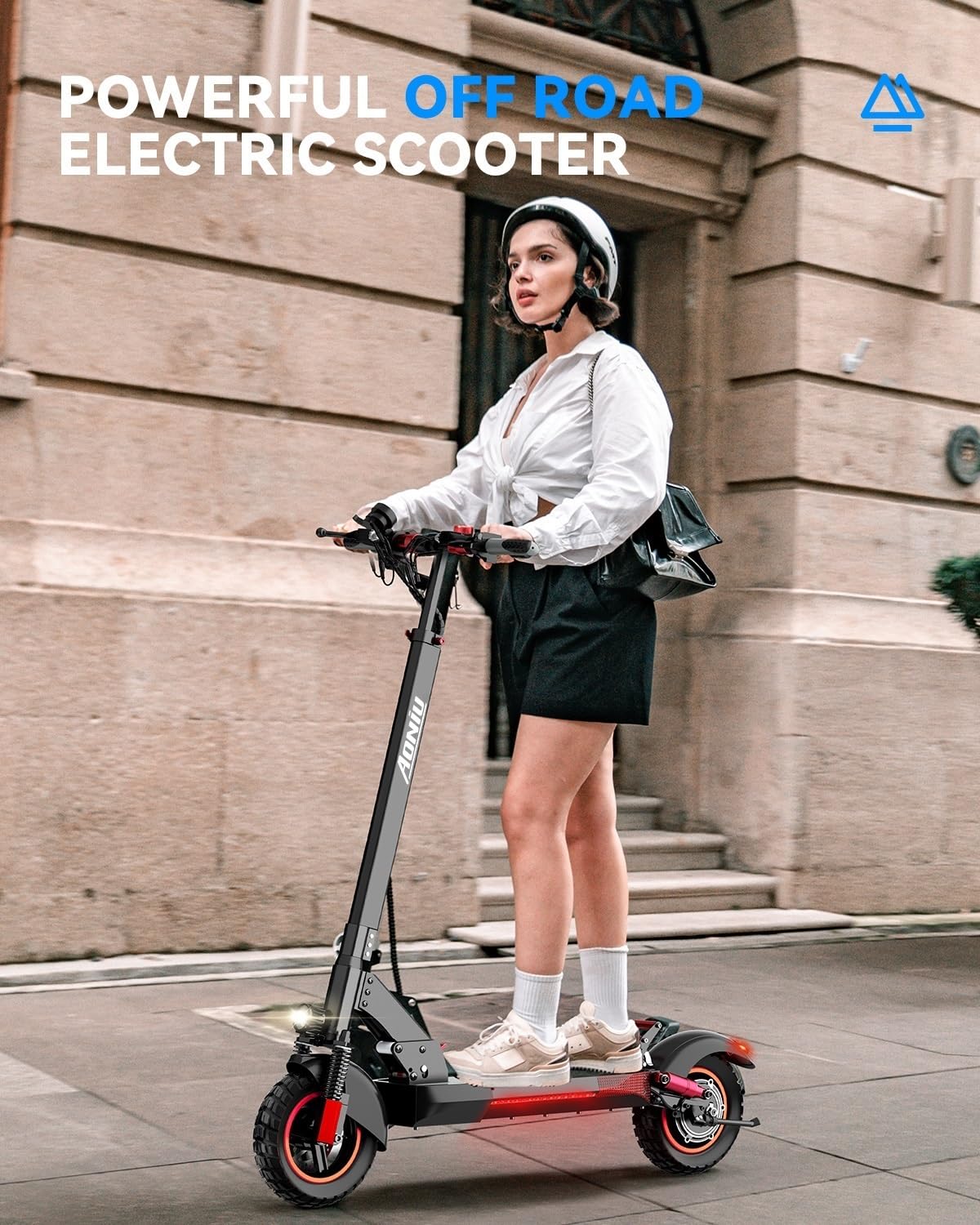 AONIU M4 Electric Scooter for Adults with seat 25-30 mph Fast Speed Heavy Duty 300+ lbs 10 inch Off Road Foldable e Scooter Mobility e Scooters for Girls Men Teens 31-37 Miles Long Range Bike